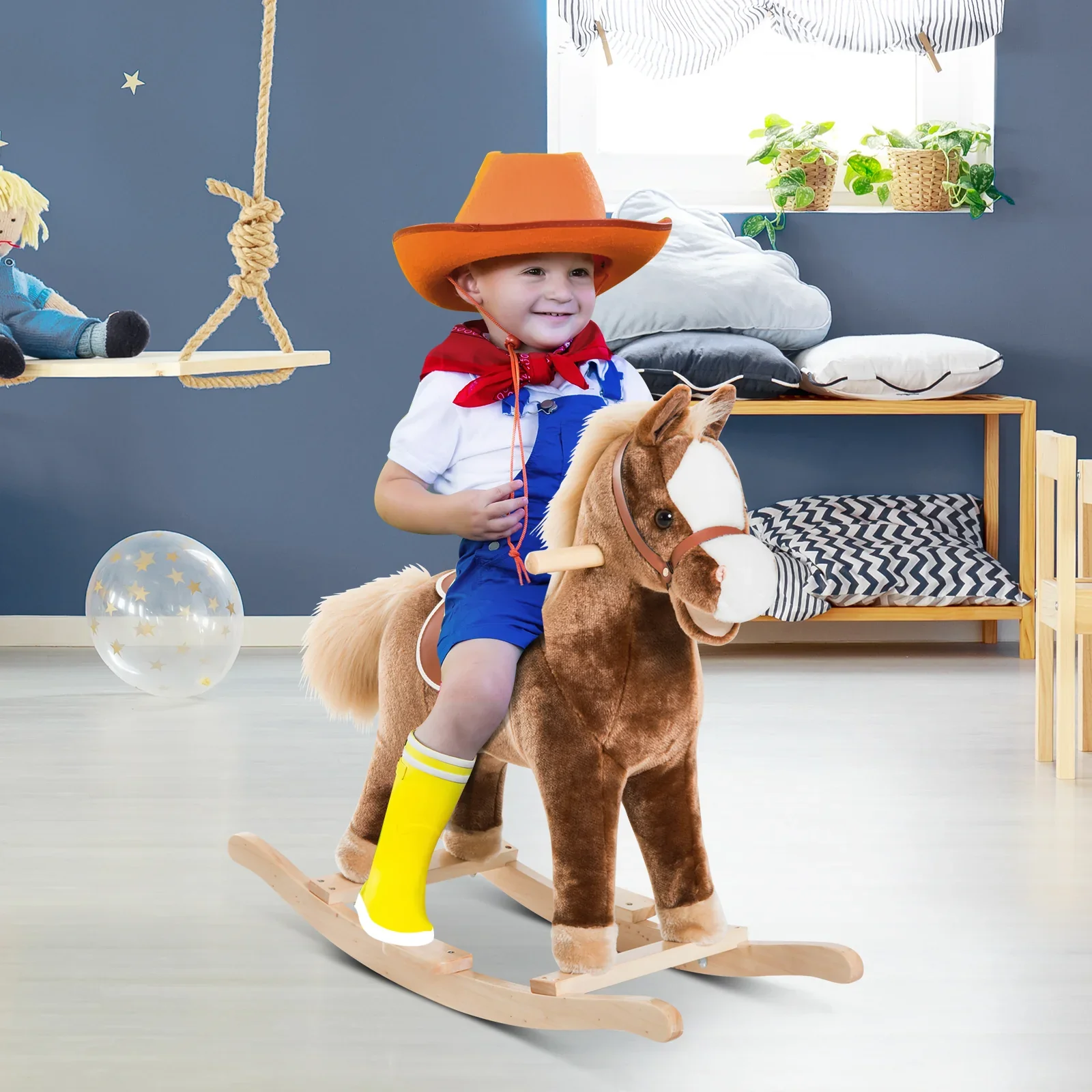 HOMCOM Schommelpaard Kinder Schommelstoel Veilig Gevoerd Pluche