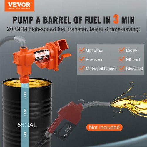 VEVOR Kraftstoffförderpumpe Benzinpumpe 75,7L/min Umfüllen von Benzin Diesel