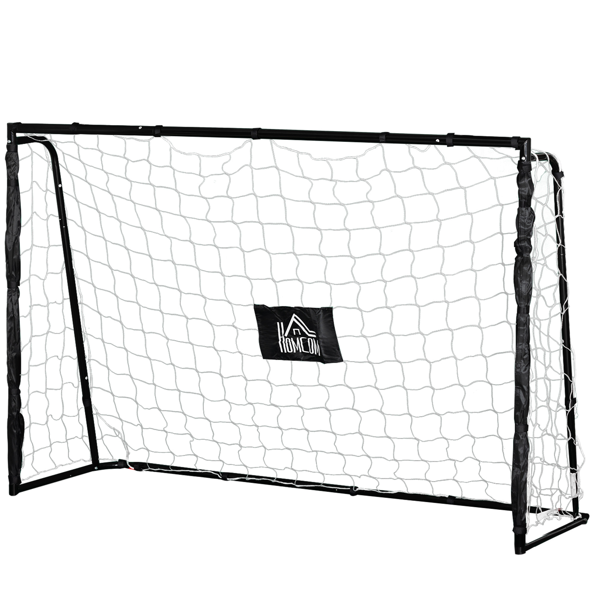 HOMCOM Fußballtor Fußballtor Metallrahmen PE-Netz Erdanker & Werkzeug inklusive Abm. 186L x 62B x 123H cm Schwarz Weiß