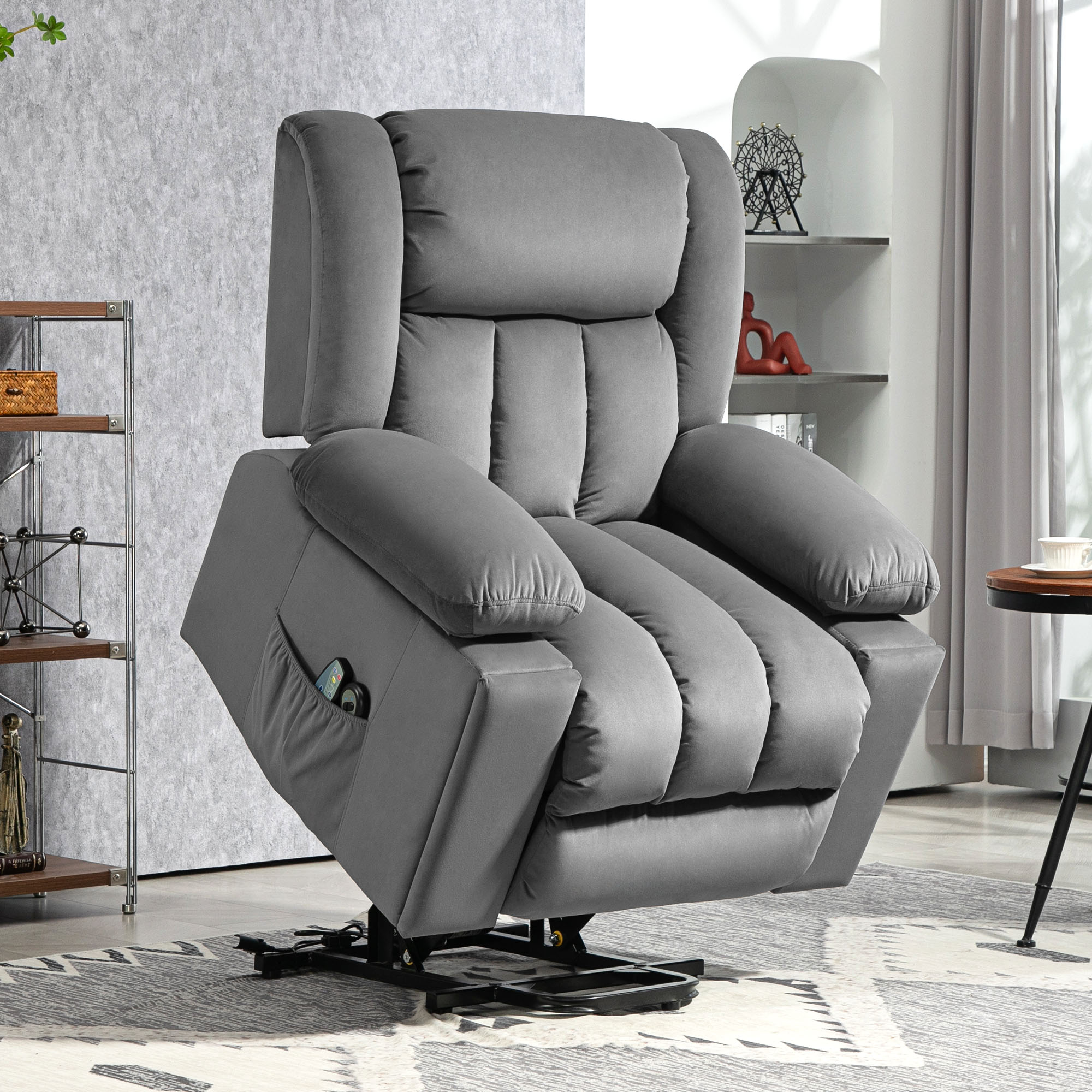 HOMCOM Elektrischer Aufsteh-Sessel, Weicher, samtartiger Stoff, USB-Anschlüsse