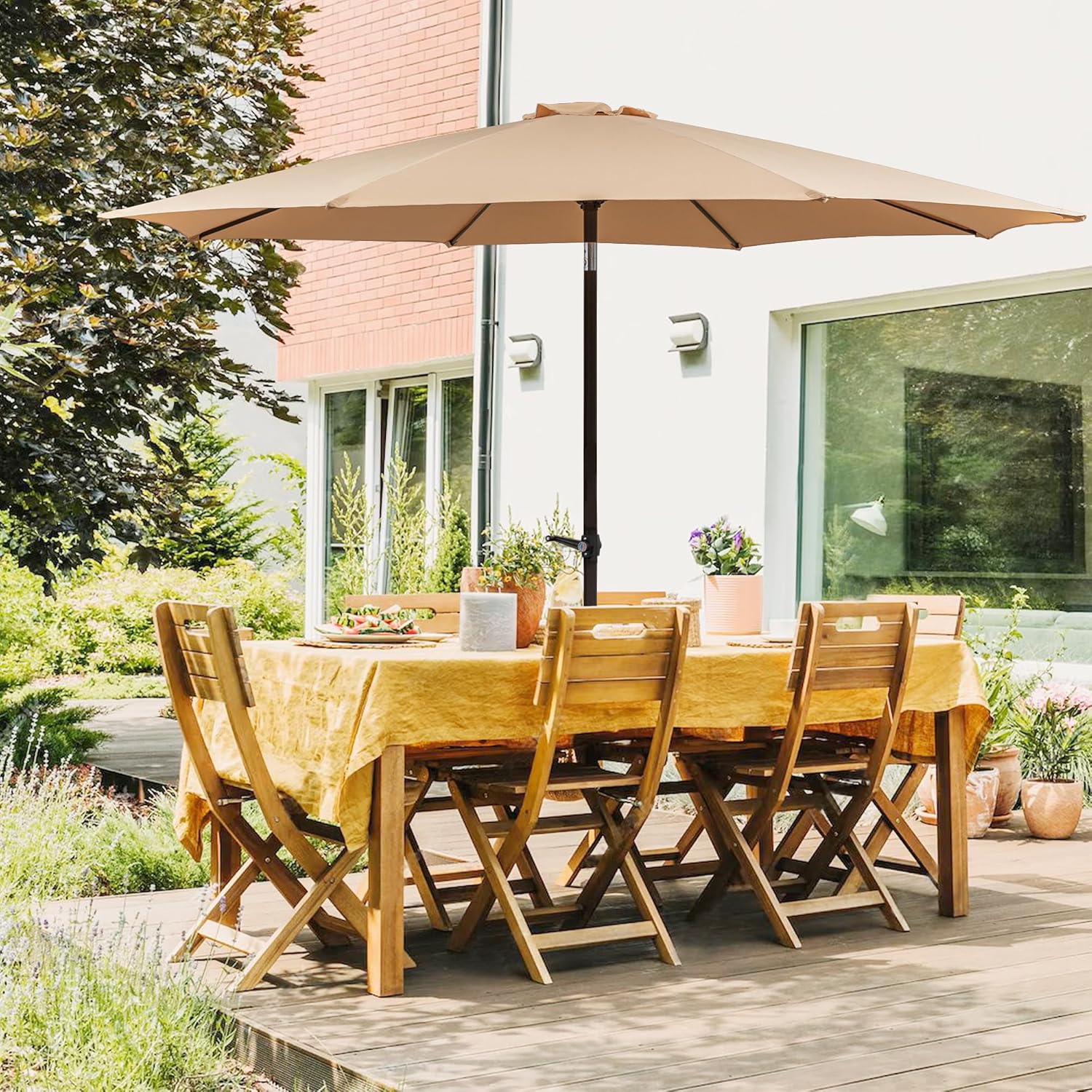 Sonnenschirm Ampelschirm 450cm rechteckig wasserdicht windfest UV50+ Doppeldach Kurbel neigbar Stahlgestell 12 Rippen für Garten Terrasse Balkon Strand
