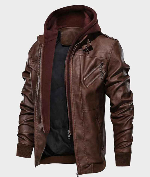 Mens Brown Bomber Jacket With Hood