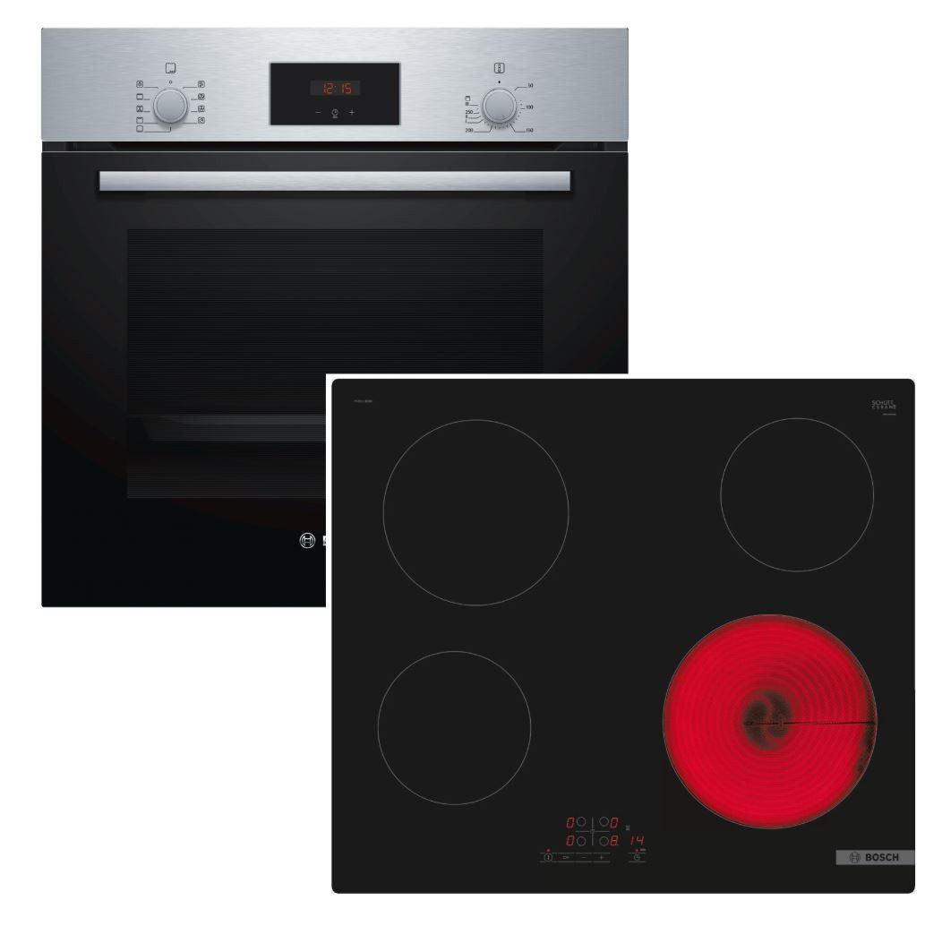 Backofen-Set Schnellaufheizung Teleskop + Glaskeramikkochfeld TouchSelect autark