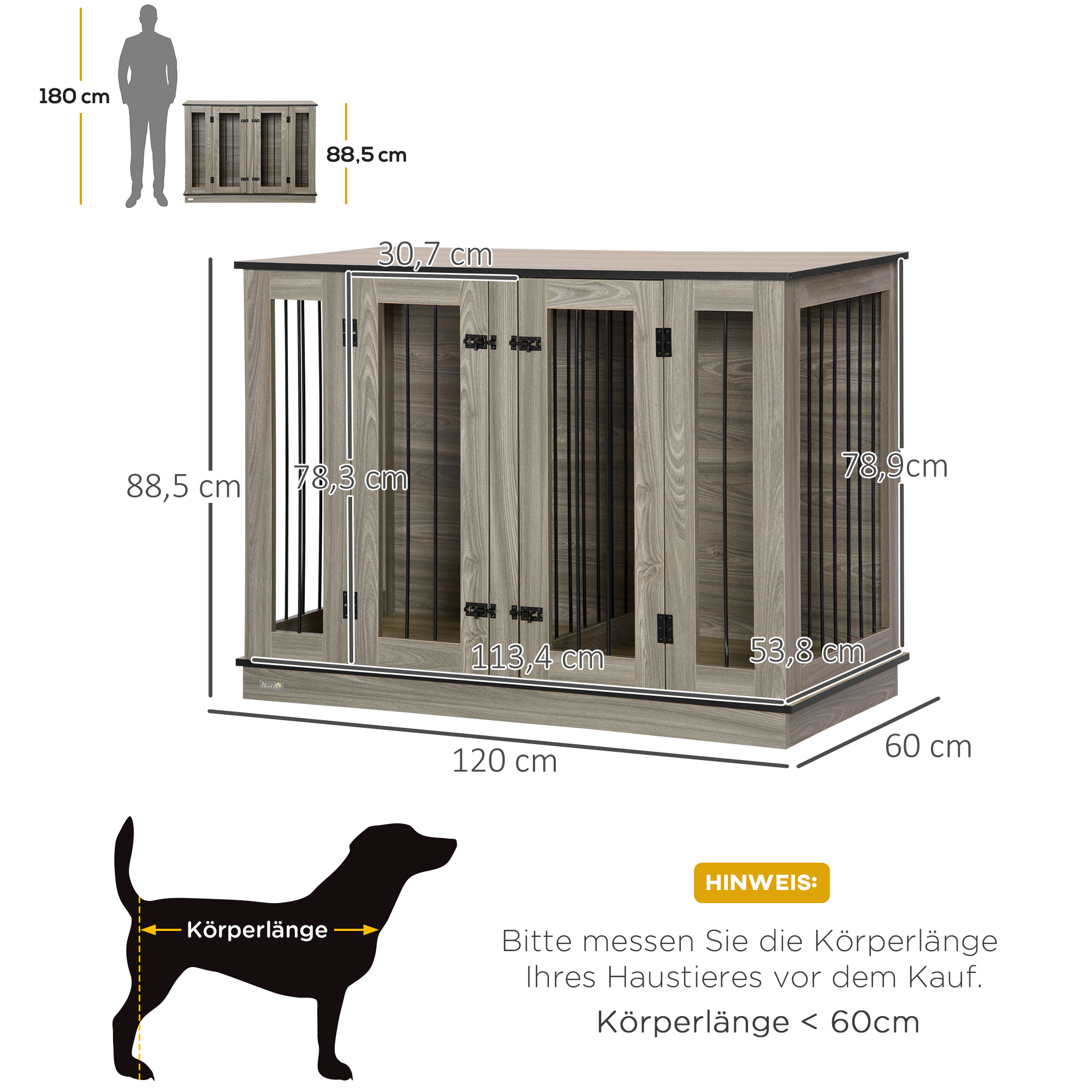 PawHut hondenkooi 2-in-1 ontwerp incl. uitneembare tussenwand