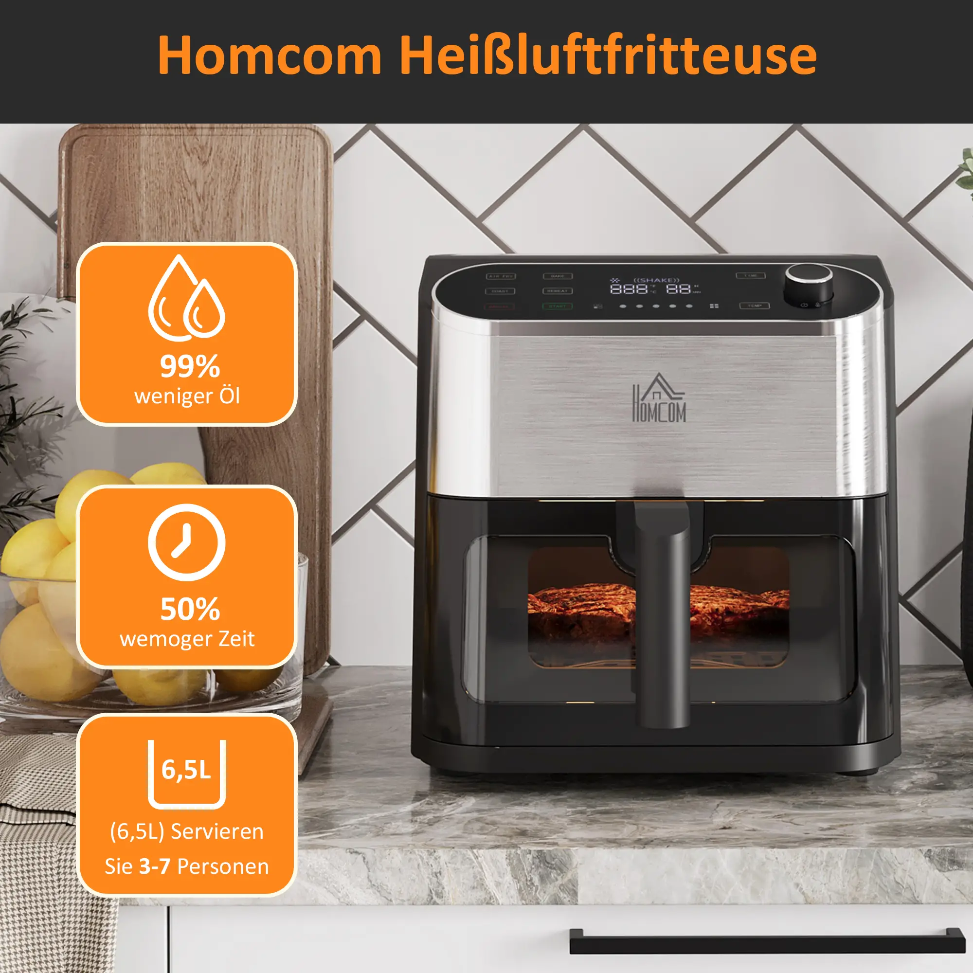 HOMCOM heteluchtfriteuse airfryer vetarm snel koken