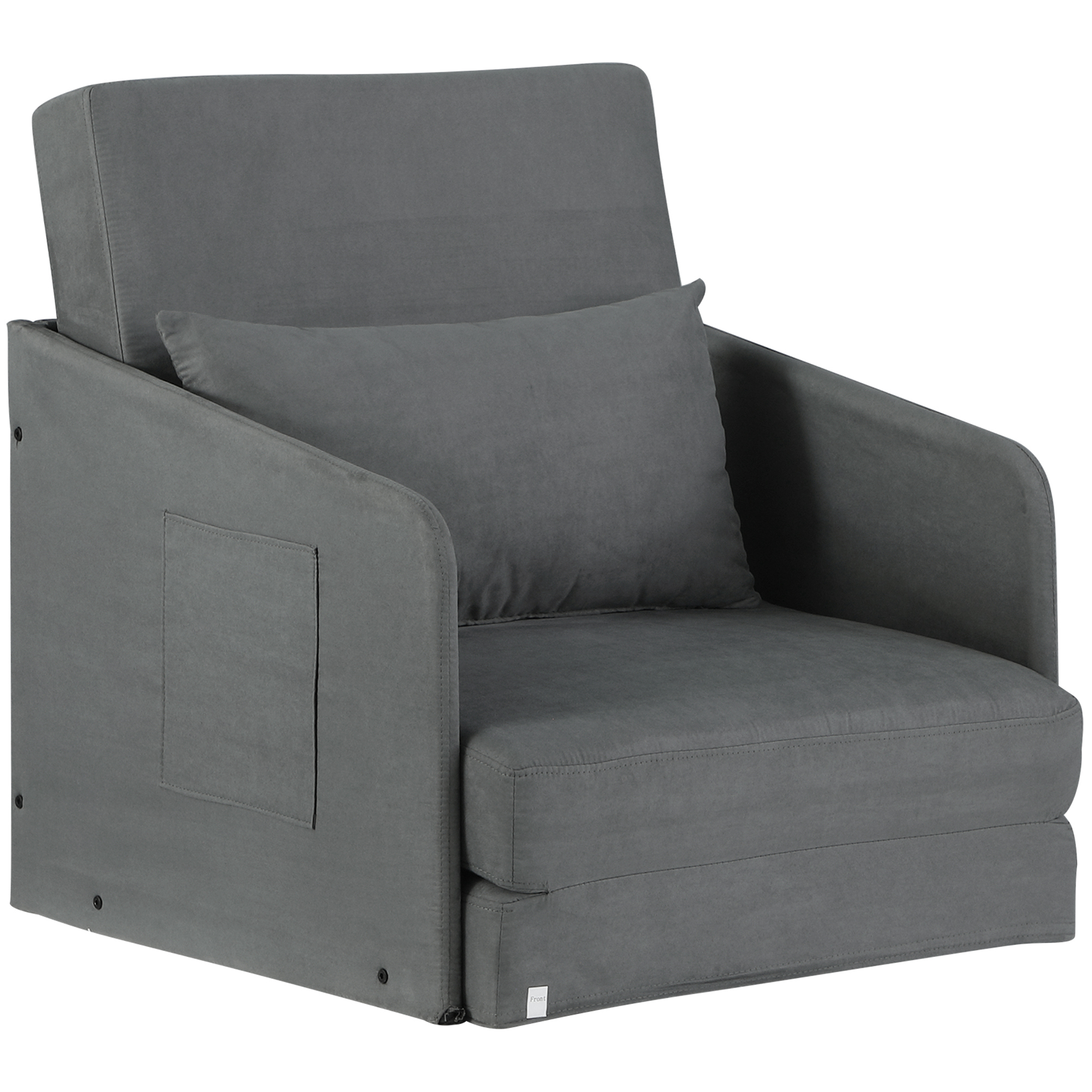 HOMCOM Schlafsofa Sofabett Einzelsofa Waschbarer Bezug 2 Seitentaschen Kissen Metall Grau 70 x 76 x 77 cm