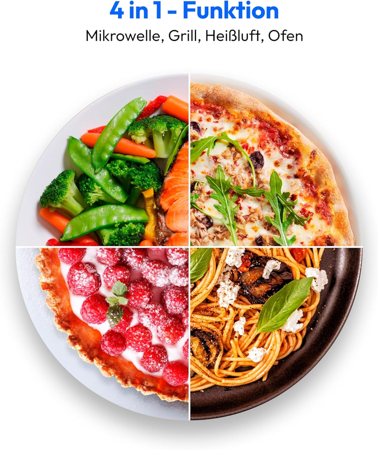 MEDION MD 15501 4 in 1 Mikrowelle mit Grill (25 Liter, 900 Watt, 1100 Watt Grill, 2500 Watt Heißluft, 10 Automatik-Programme) silber