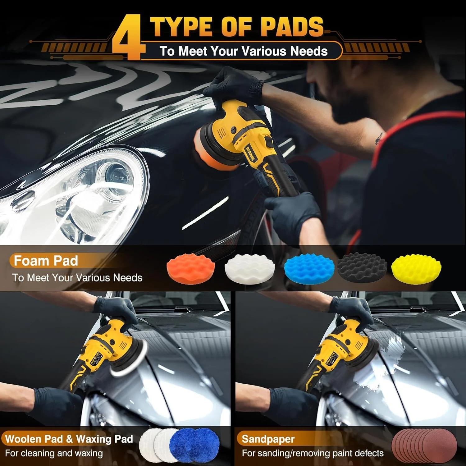 Cordless Buffer Polisher Kit for DEWALT 20V Battery (Battery Not Included), 6-Inch Orbital Car Polisher for Detailing, Variable Speed 1800-5500 RPM, 17-Piece Accessory Set for Polishing & Waxing