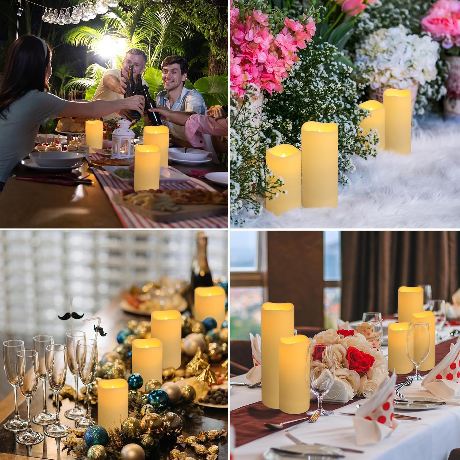Set mit 72 flammenlosen LED-Batterien, wasserdicht (D5,6 x H 10,2 cm, 12,7 cm, 15,2 cm), mit 10-Tasten-Fernbedienung und 24-Stunden-Timer