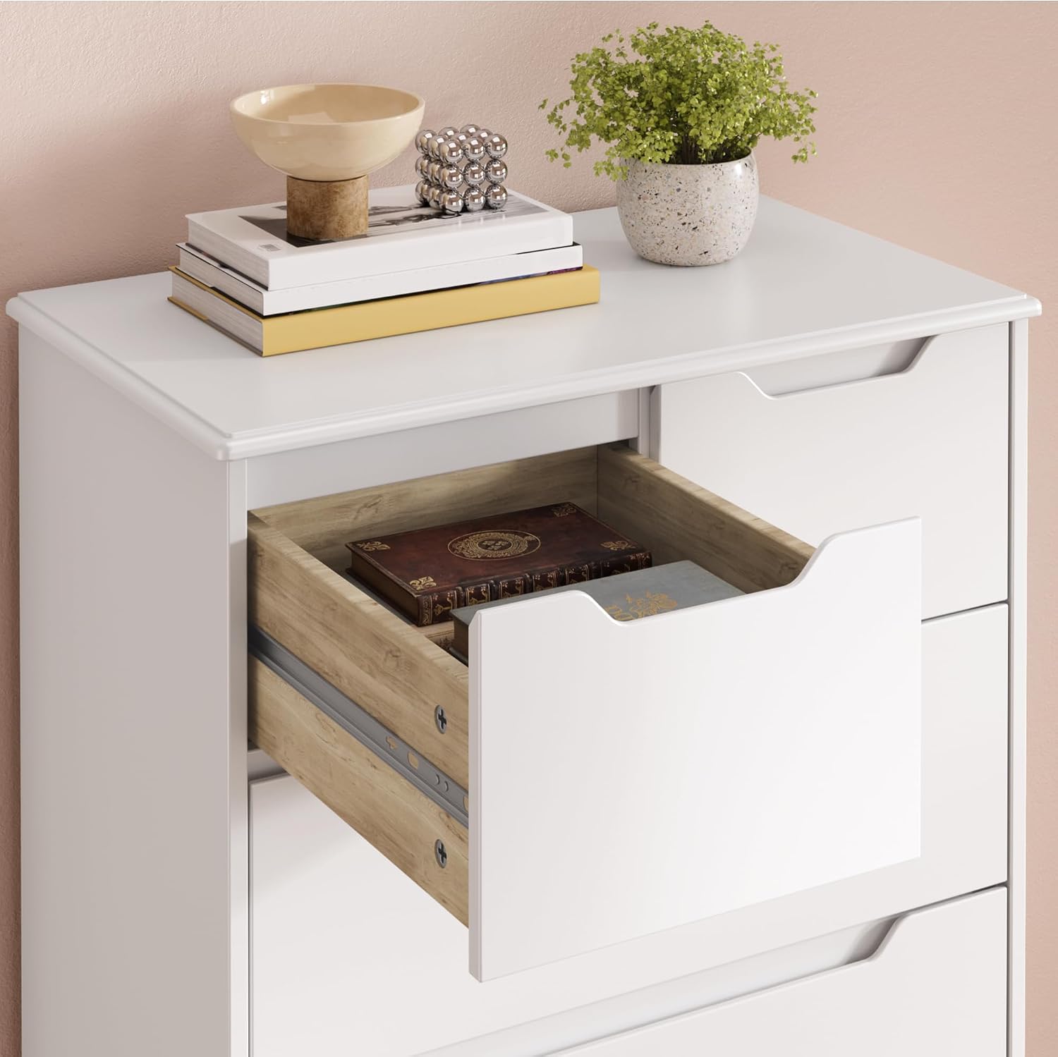 Cassettiera Camera da Letto con 5 cassetti, settimino camera da letto,Moderno e Salvaspazio per la Camera da Letto Soggiorno e Ingresso, 94 x 72 x 41 cm,Bianco