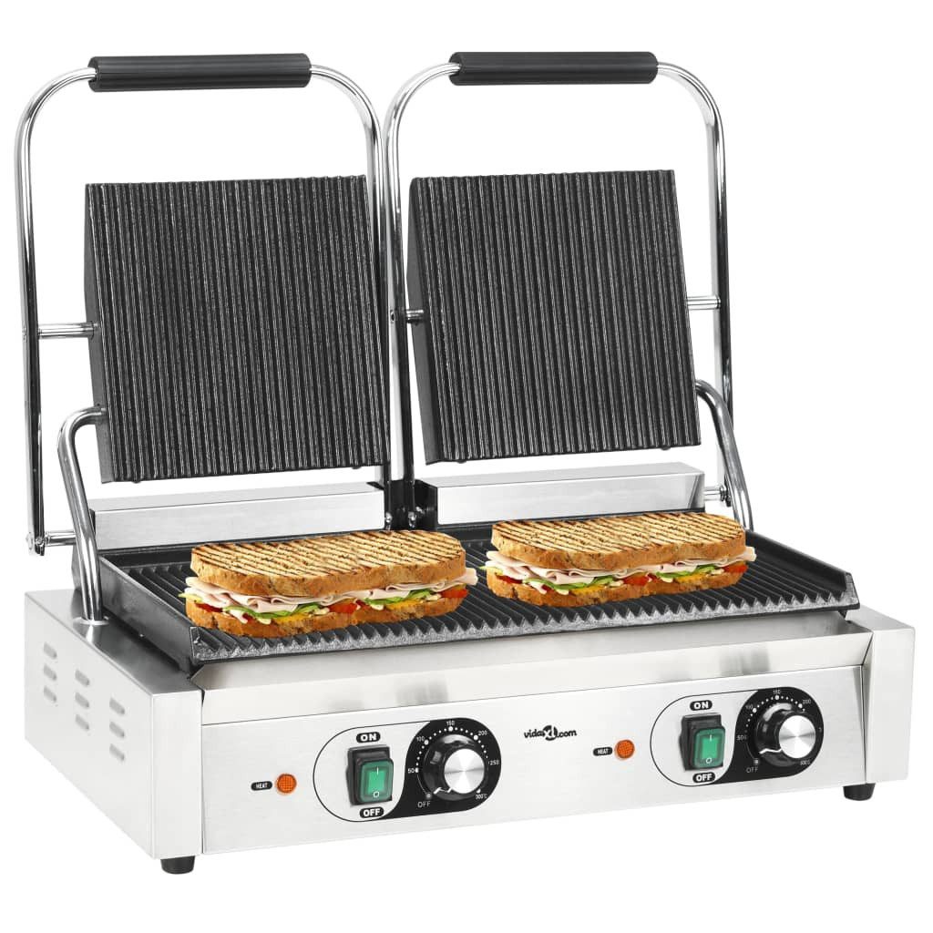 Kontaktgrill 57 x 305 x 20 cm Doppelter Gerillter Panini-Grill 3600 W 58x41x19 cm
