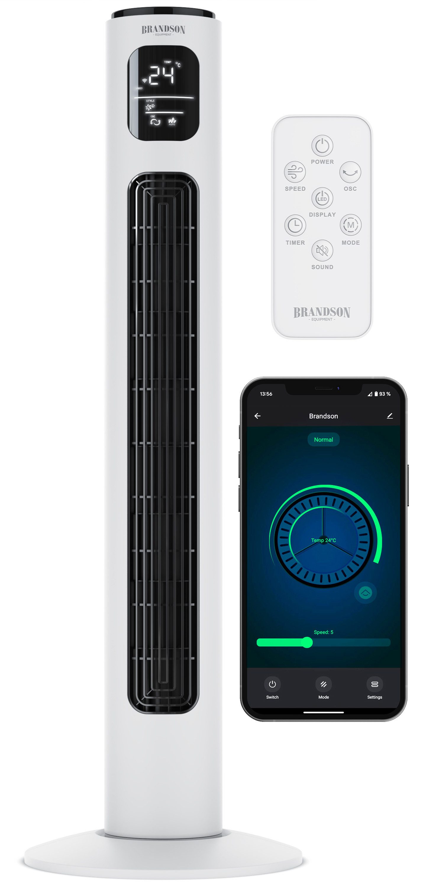 Turmventilator WiFi, Eco DC-Motor 35W, App-Steuerung/Sprachbefehl, Timer, Oszillation