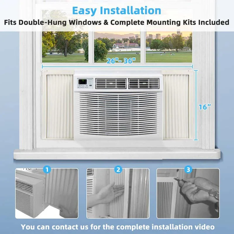 Quiet window air conditioner with 10,000 BTU, remote control, Eco mode, Energy Star certified, 3-in-1 unit with dehumidifier