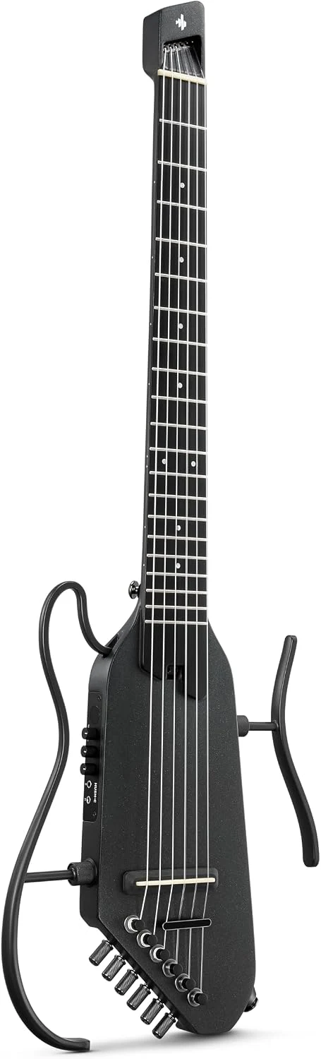 Donner HUSH-C Nylon-Saiten Reisegitarre, Ultraleichte Silent-Gitarre für leises Üben, mit Kopfhöreranschluss, Akustik-Elektrik Gitarre, Schwarz