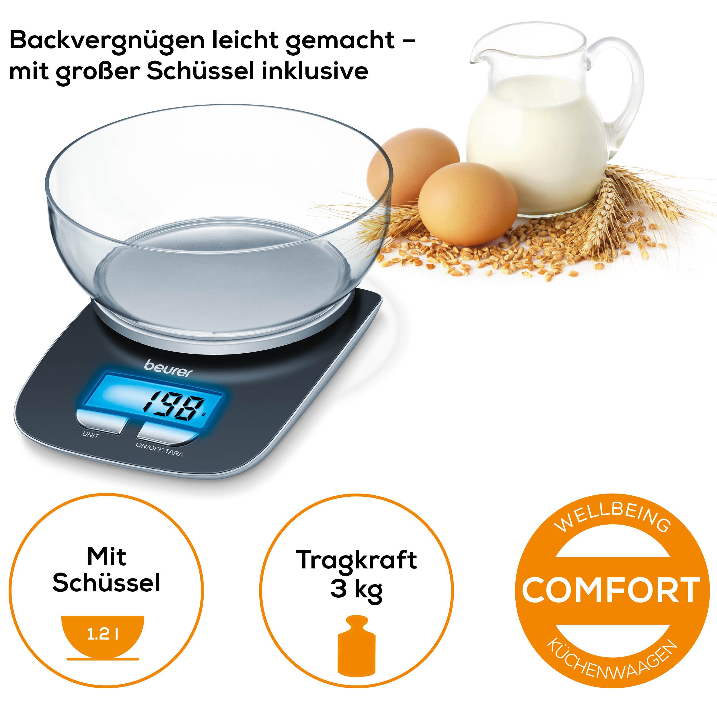 Küchenwaage KS 25 Haushaltswaage, mit praktischer Schüssel, Tara-Zuwiegefunktion