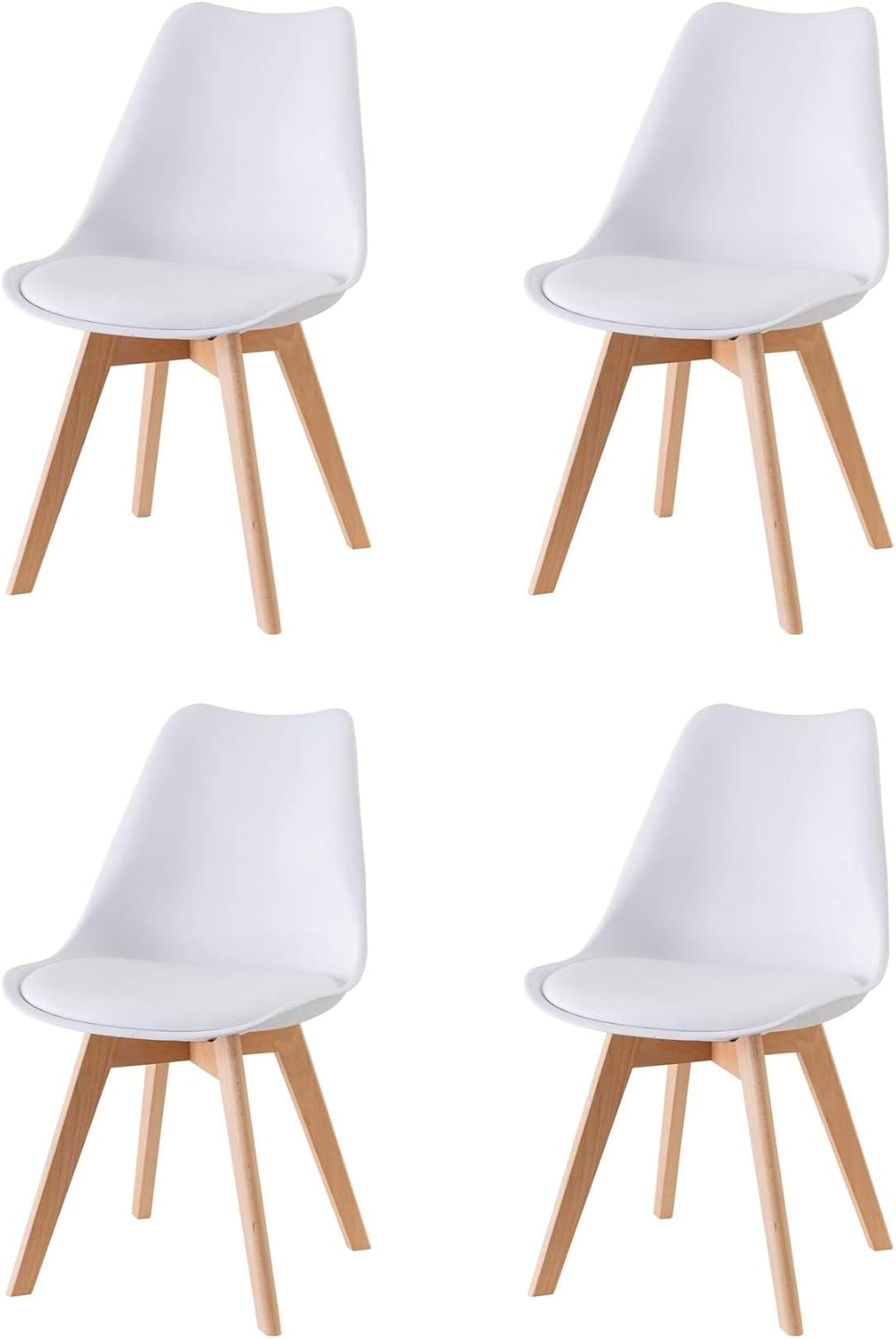 Baroni Home Set di 4 Sedie da Pranzo o Ufficio con Gambe in Legno, Sedia Ergonomica con Cuscino Integrato 57X48X79 cm Bianco