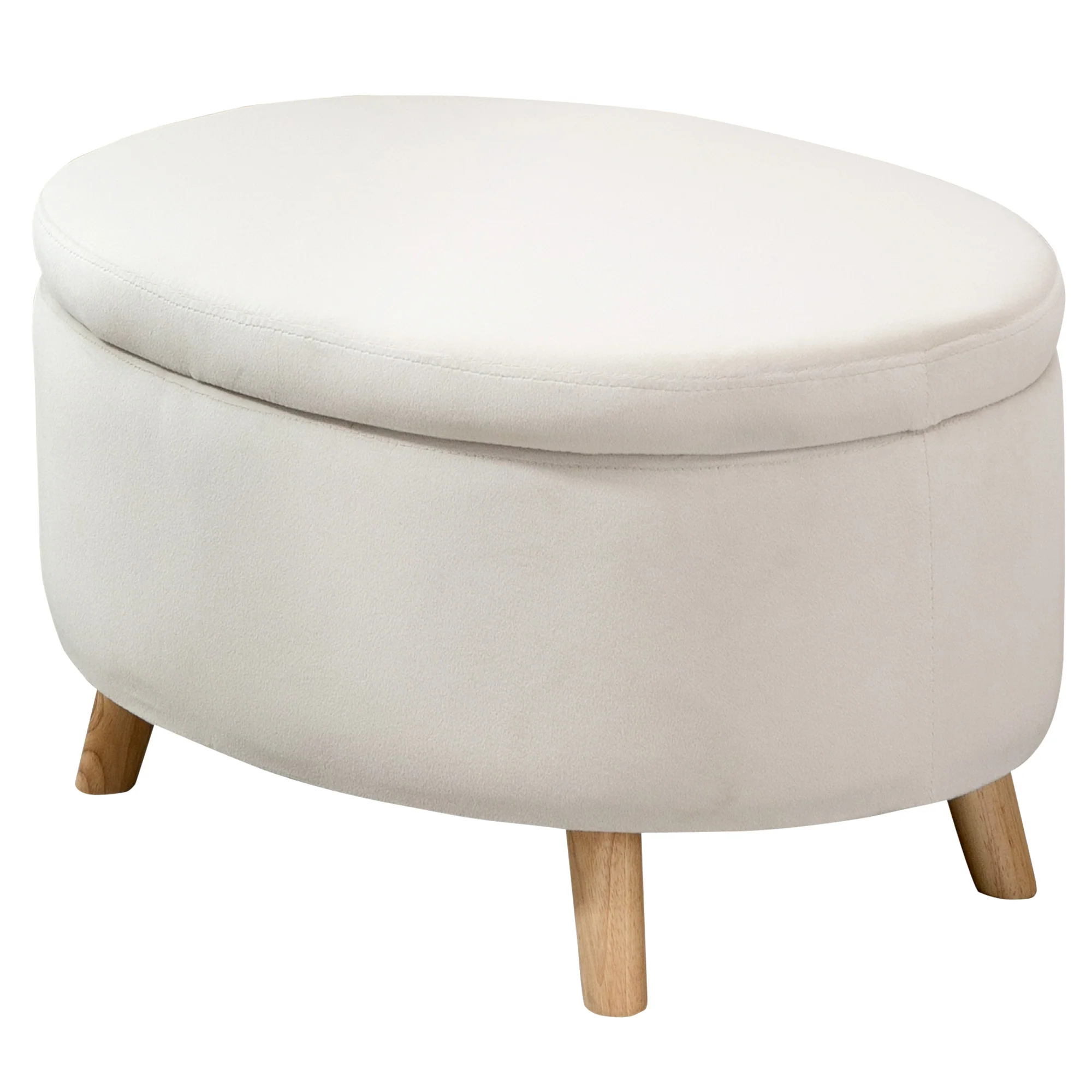 HOMCOM Sitzbank Sitztruhe oval Stauraum Samtoptik Holzbeine Beige