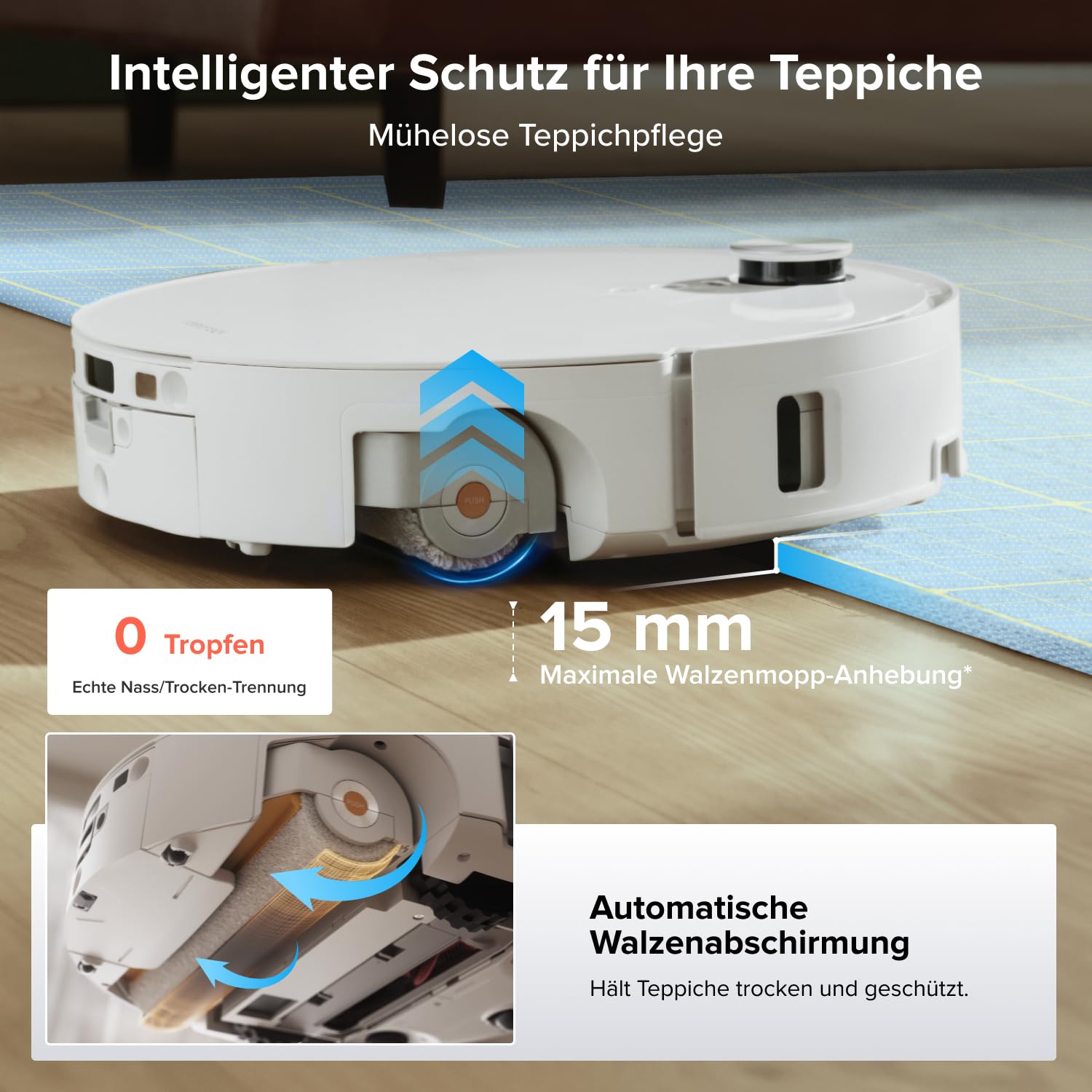 Saugroboter mit Wischwalze Qrevo Edge 2 Flow, 35.000 Pa Saugkraft und 8,98 cm flachem Design