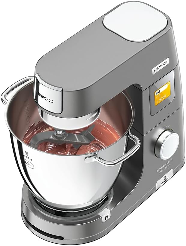 Kenwood KWL90.004.SI Titanium Chef Patissier XL Impastatrice Planetaria, 4 Ganci e Fruste per Impastare, Montare e Miscelare, 2 Ciotola da 5L e 7L, Paraschizzi