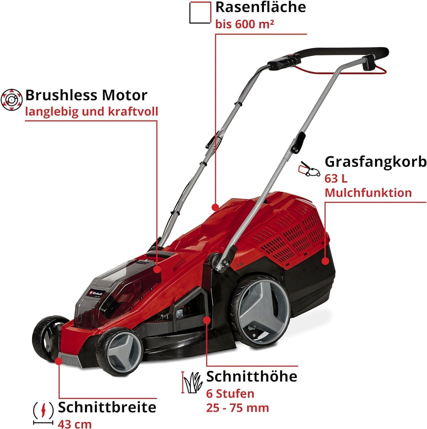 Akku-Rasenmäher GE-CM 36/43 Li M-Solo, 36 V, 43 cm Schnittbreite, 63 L Fangbehälter, für Rasenflächen bis 600 m², ohne Akku und Ladegerät