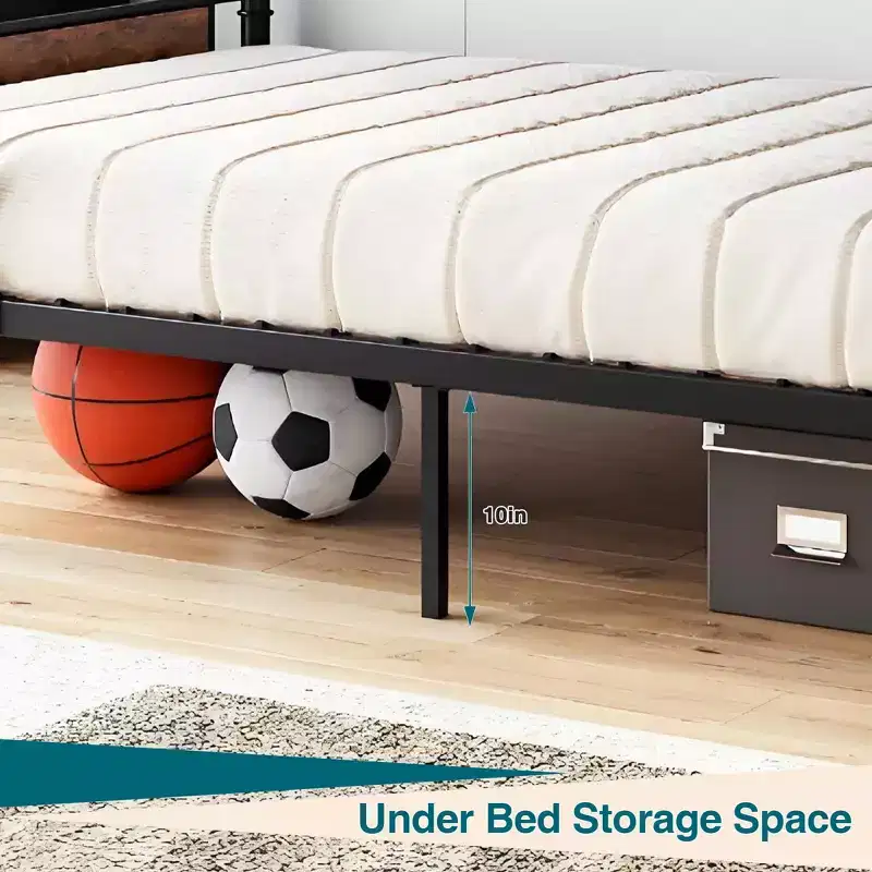 Twin Bunk Bed, Heavy Duty Industrial Metal Bunkbeds with Safety Guard Rails, Convertible to Two Beds