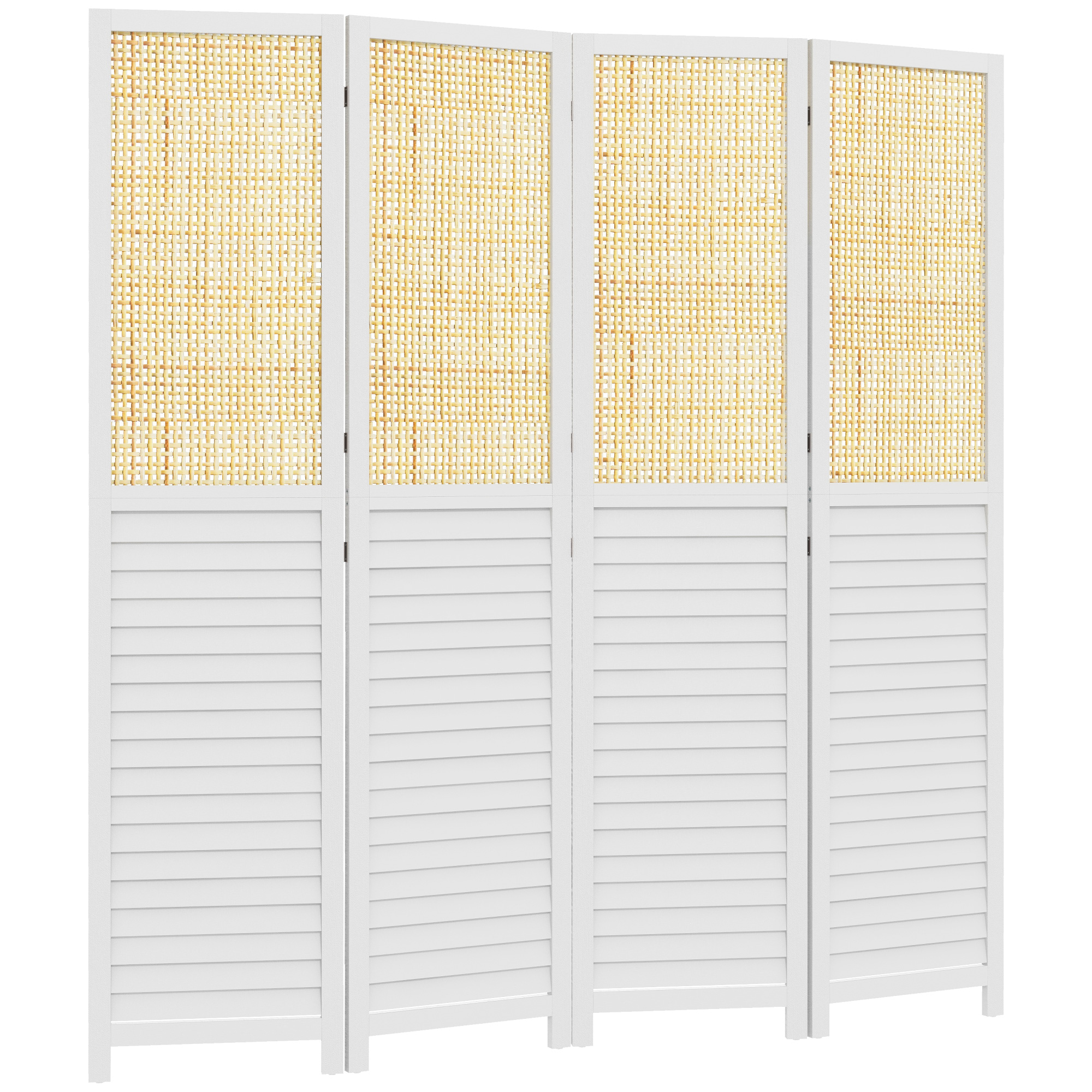 HOMCOM Paravent aus Holz 4 Panel 160 x 170 cm Raumteiler faltbare Trennwand - Weiß