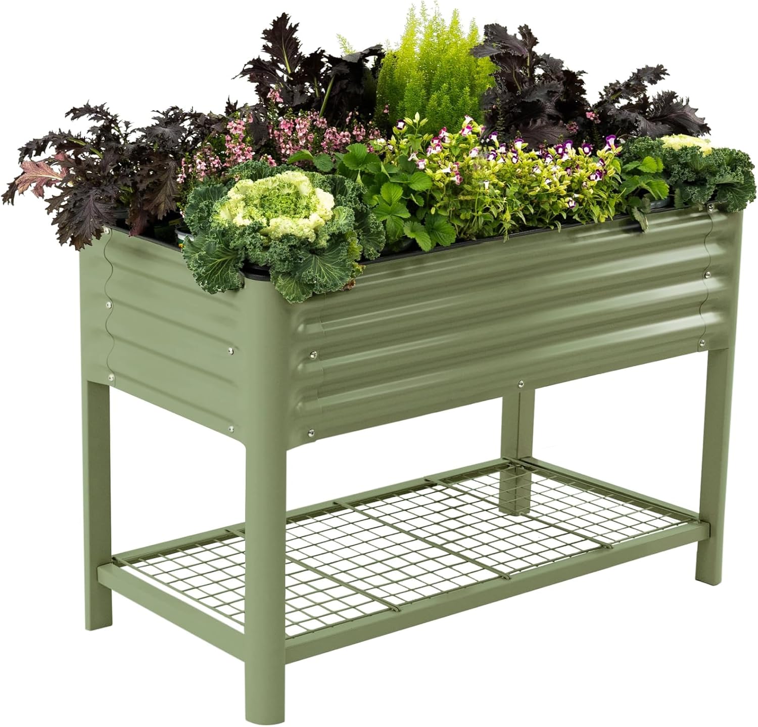 Elevated Raised Garden Bed-V Series  2' x 4' Garden Beds with Legs & Storage Rack for Patio Porch  700 Lbs Weight Capacity  Outdoor Planter Boxes for Gardening Herbs Vegetables Flowers  Olive Green