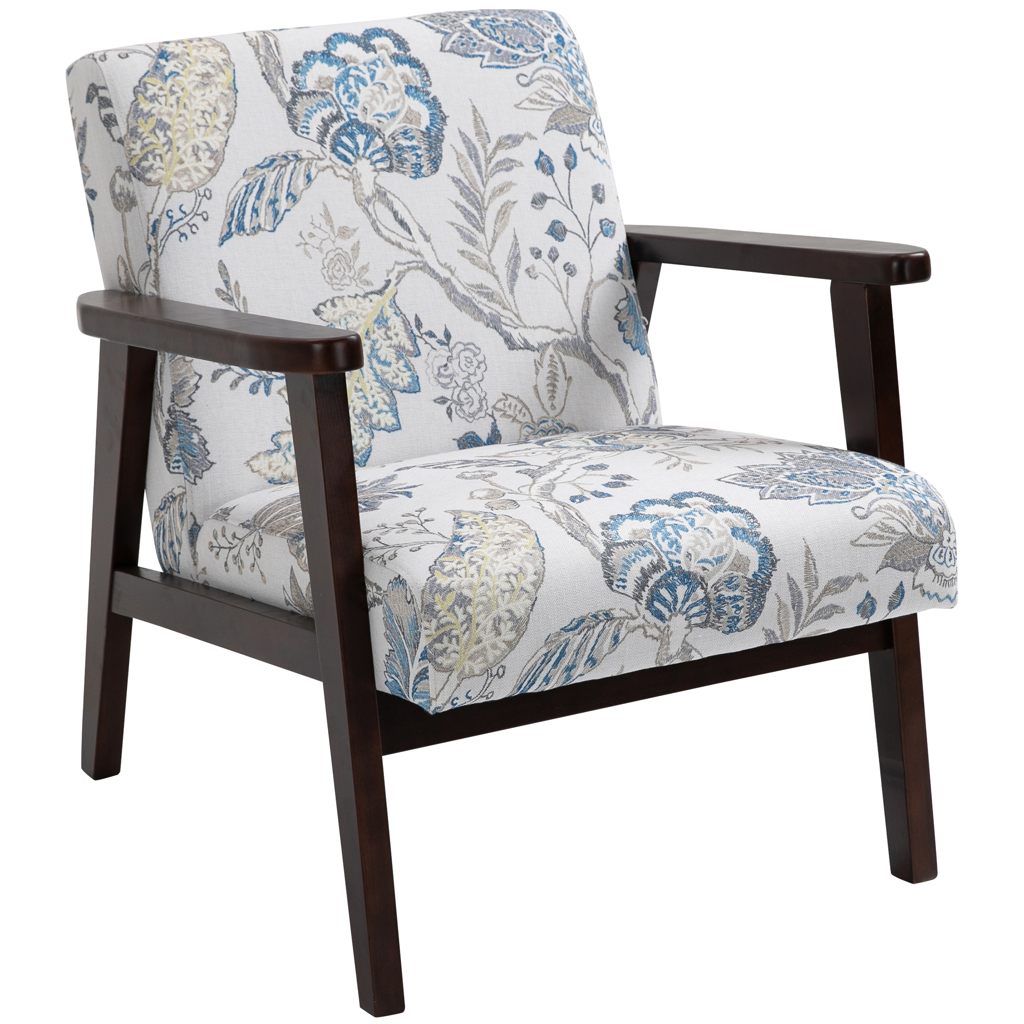 HOMCOM Sessel mit Armlehnen und gepolstertem Sitz aus Holz und atmungsaktivem Stoff für Zuhause und Büro, Blumendesign, 68,5x78,5x75cm