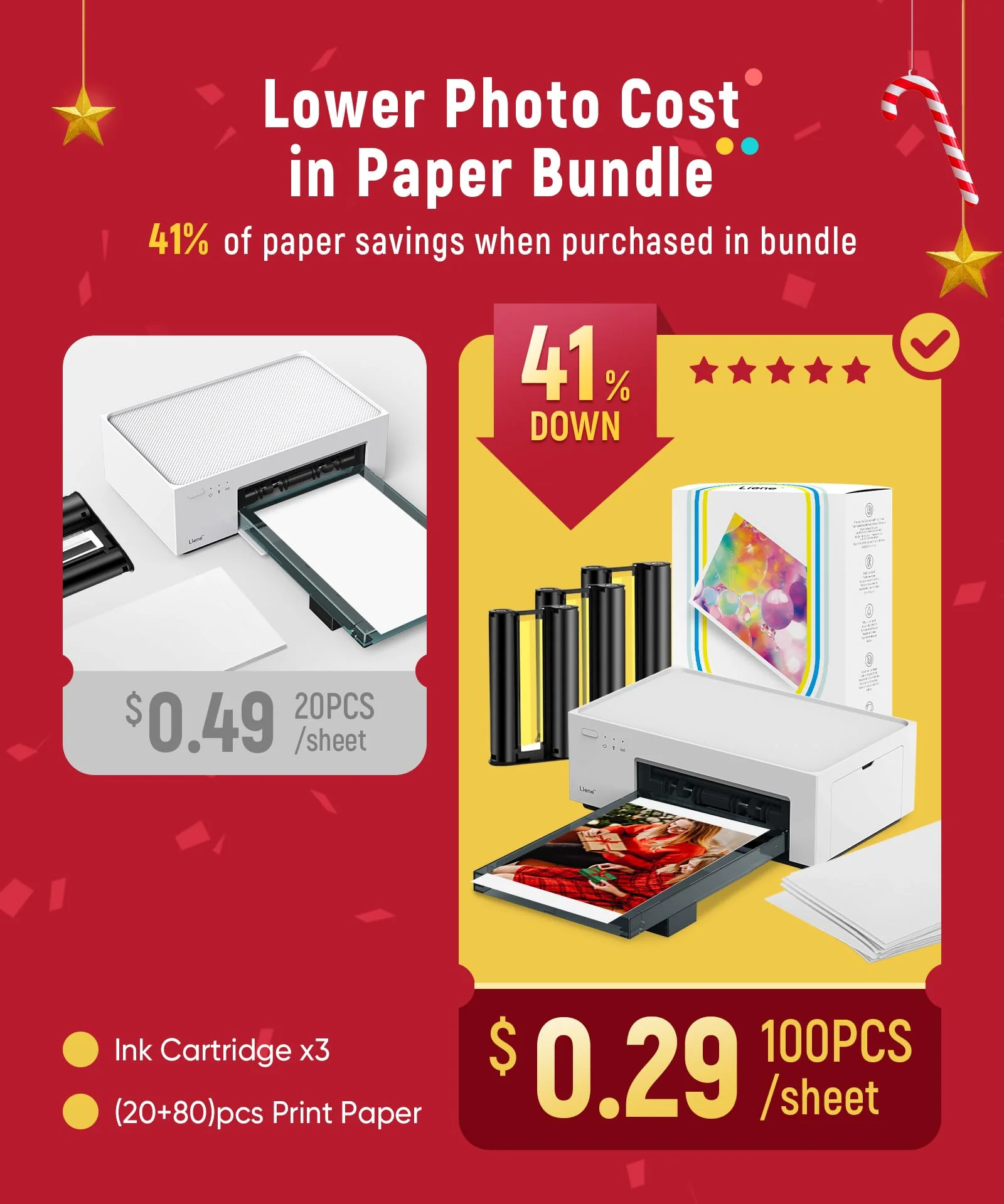 Liene 4?6 Photo Printer with Wi-Fi, 100 Sheets, Thermal-Dye Sublimation, for iPhone & Android