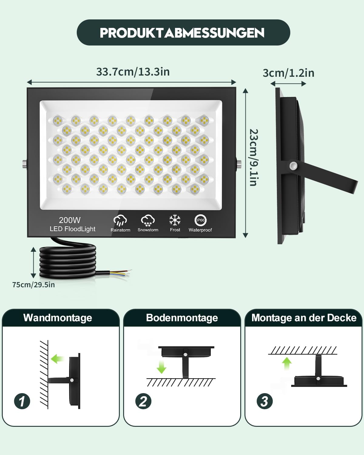 Sararoom Strahler Fluter Flutlicht Scheinwerfer - 10er 200W 272 LED 20000LM Kaltweiß 6500K, IP65 Wasserdichte Flutlichtstrahler Außen-Sicherheitsbeleuchtung für Garten Garage Hof Auffahrt Türen Flur