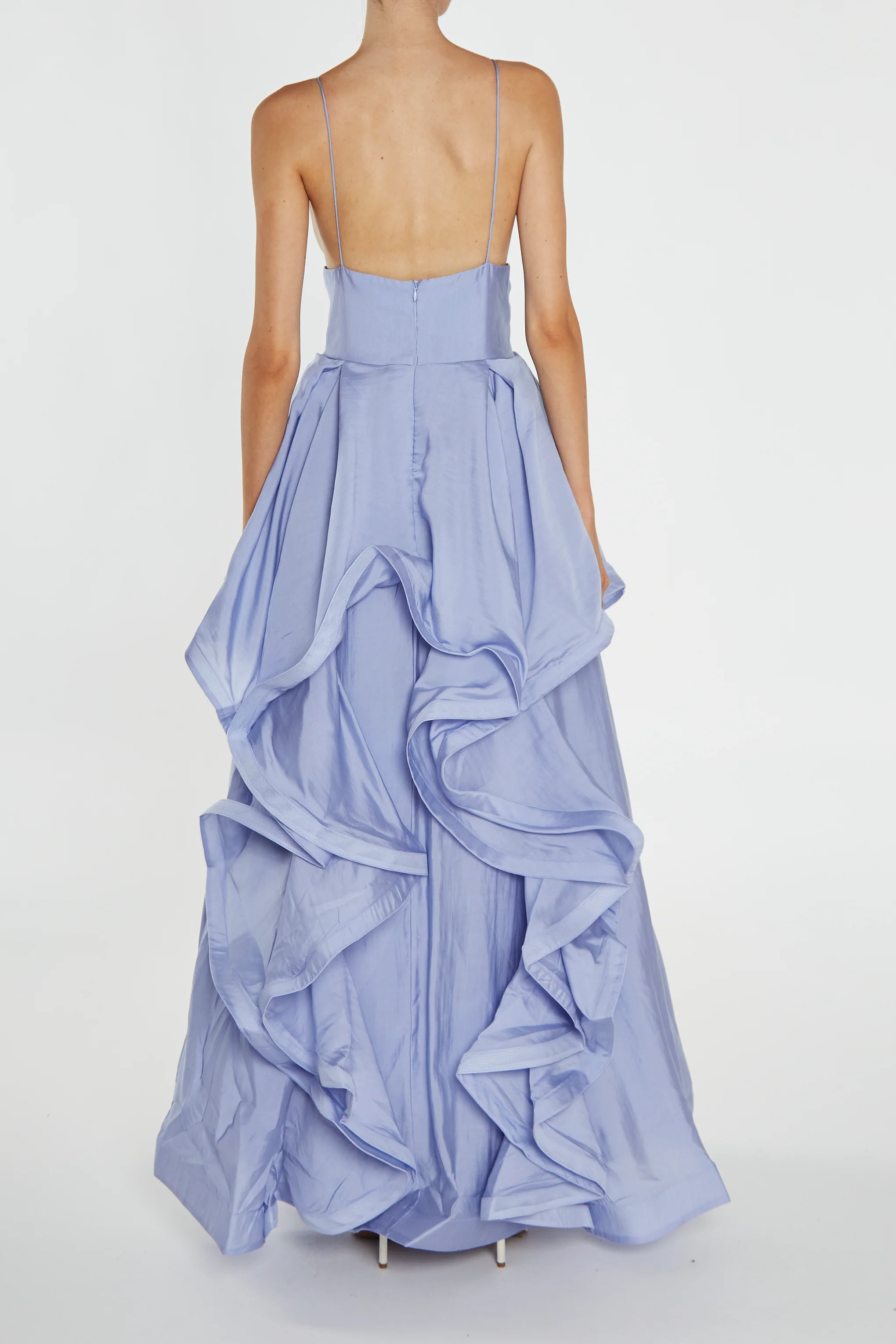 Ingrid Cornflower Blue Layered Ruffle Strappy Maxi-Dress