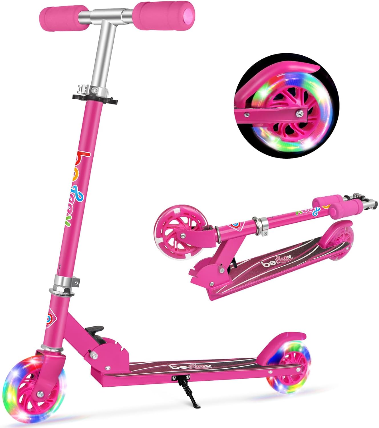 BELEEV V1 Monopattino per Bambino 2 Ruote con Supporto, 3 Monopattini per Bambini Regolabili in Altezza, Monopattino Scooter per Bambina con Il LED Illumina le Ruote per Ragazze e Ragazzo