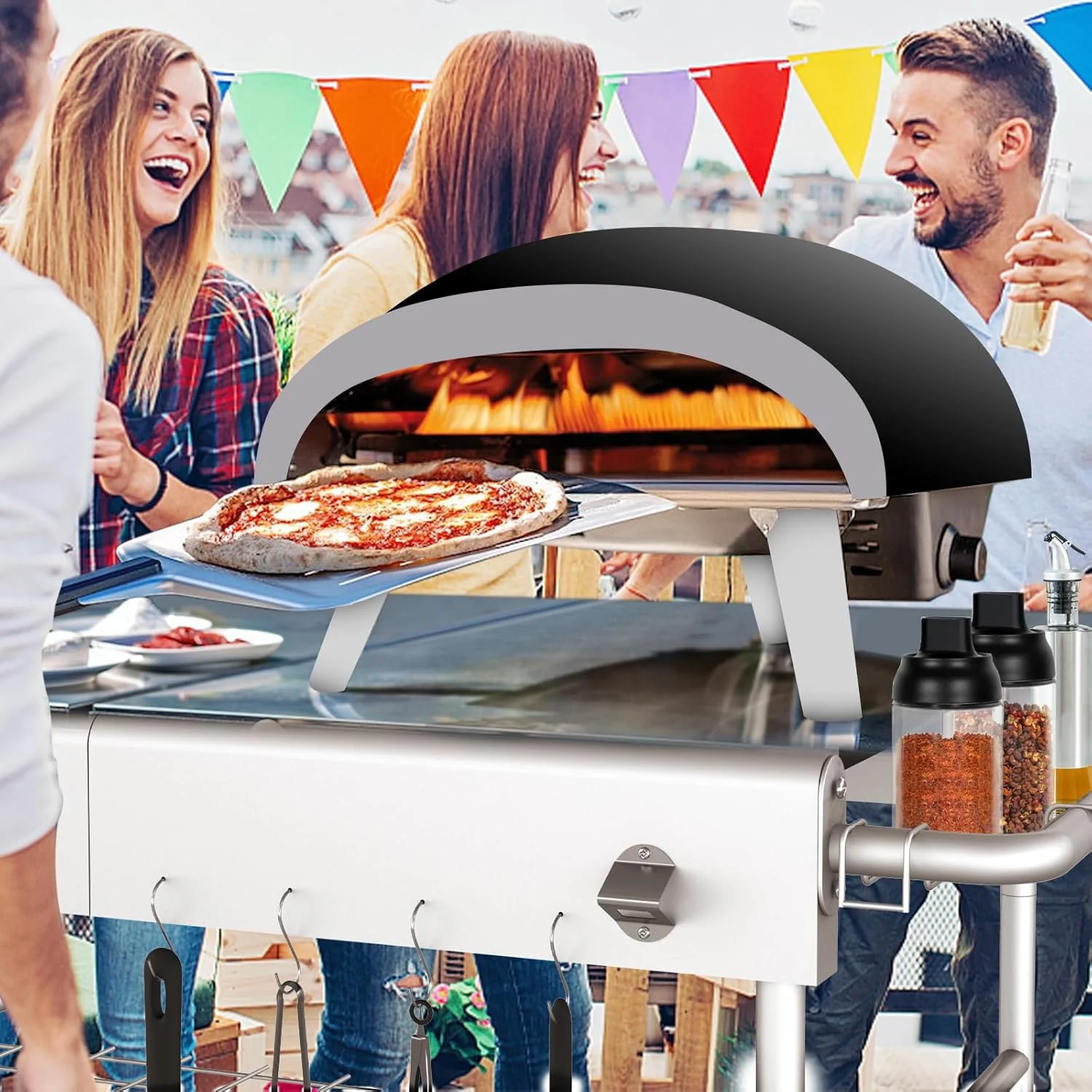 Pizza Oven Table Cart for Ooni Koda/Karu/Fyra 16 & 12   Pizza Topping Station, Outdoor Grill Stand
