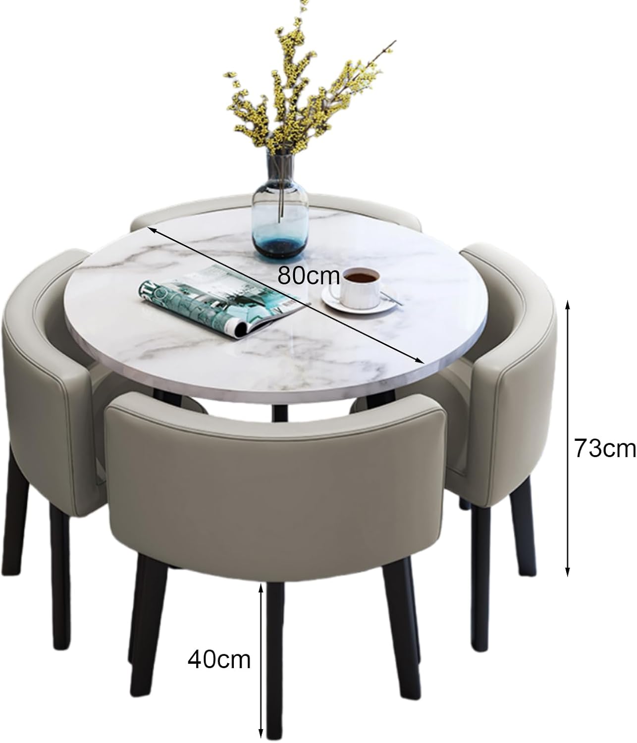 Set di tavolo da pranzo rotondo per 4 persone, tavolo da conferenza in finto marmo con sedie salvaspazio per soggiorno, cucina e salotto, design elegante