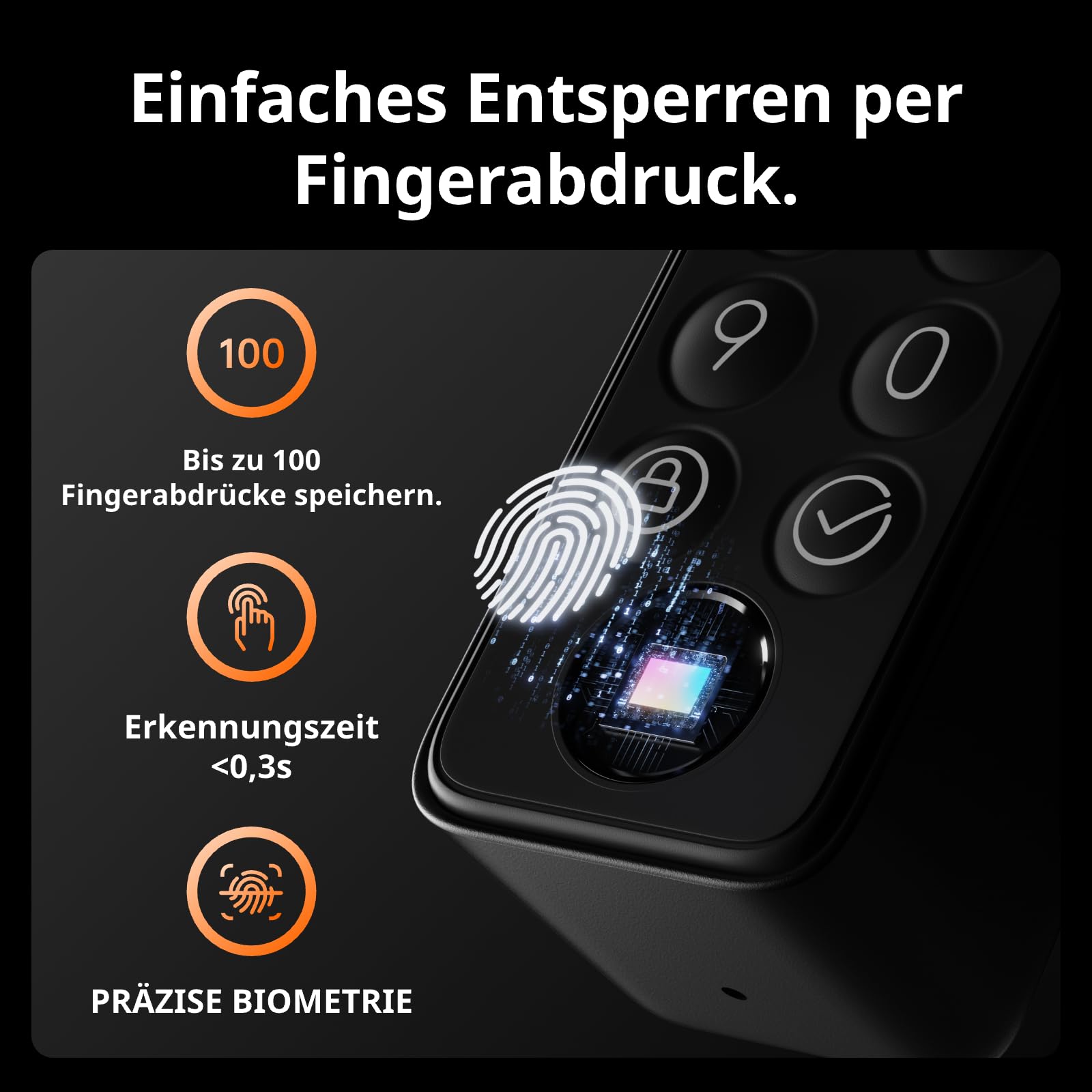 Smartes Türschloss mit Touchscreen-Tastatur und Fingerabdruck, WLAN Lock Pro, Entsperren per App, Code, Alexa, Google, Matter, inkl. Hub Mini und 4