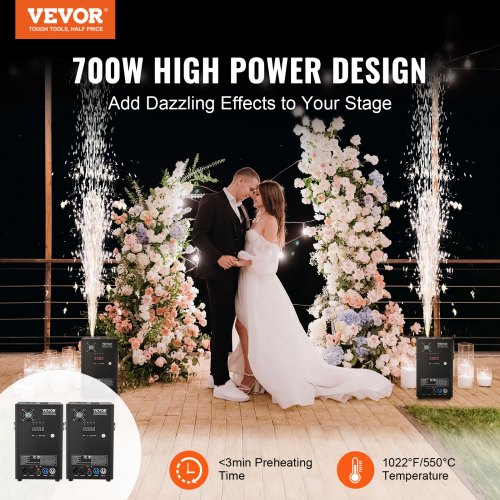 VEVOR 2x Funkenmaschine 700 W Pyrotechnikmaschine Aluminiumlegierung DMX Controller Einstellbar 2–5m Cold Spark Machine 7 min pro Nachladen Ideal für Hochzeit, DJ Show, Partys