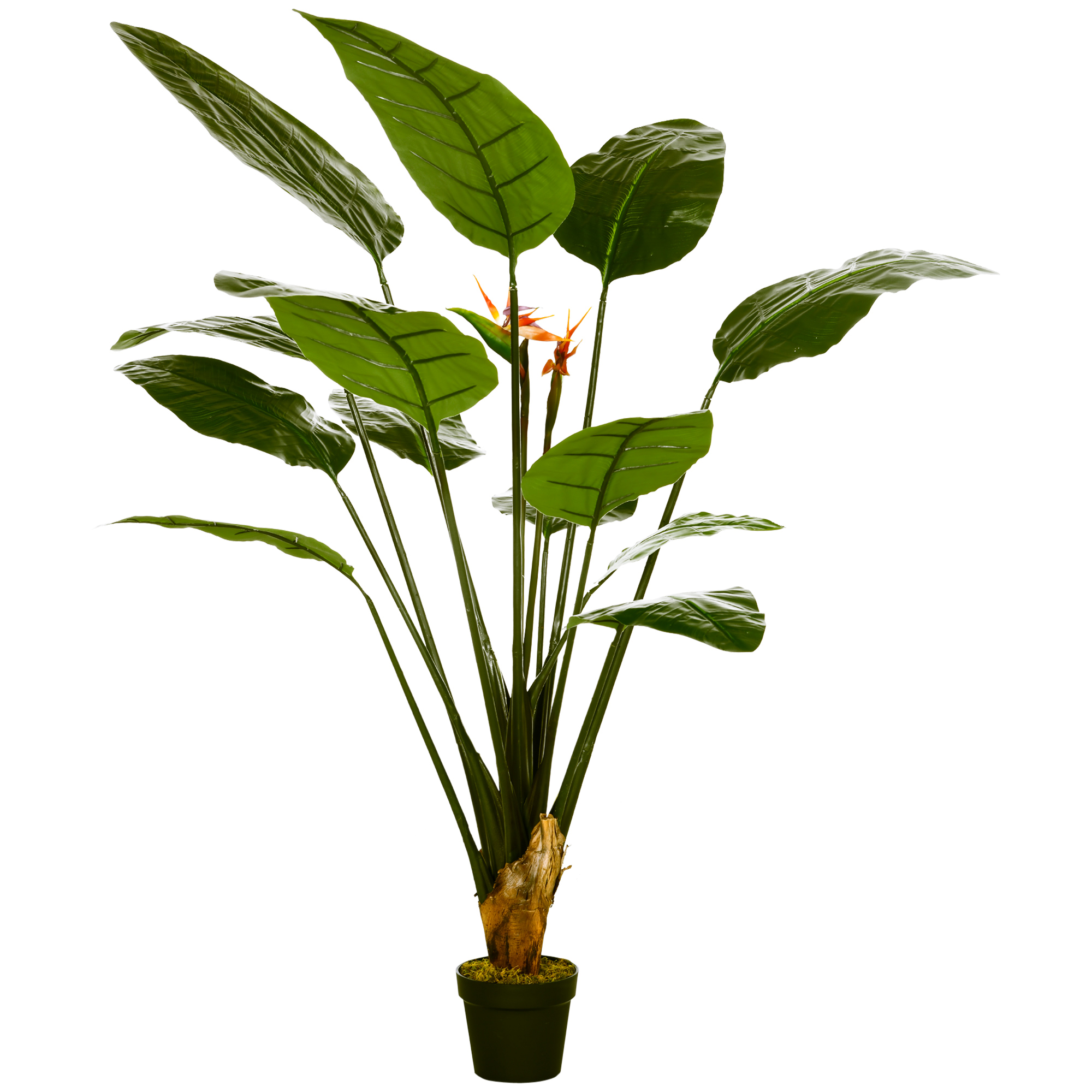 HOMCOM Kunstpflanze Paradiesvogel Strelitzia Höhe 1,80 m 13 Blätter und 2 Blüten sehr realistisch Topf inklusive