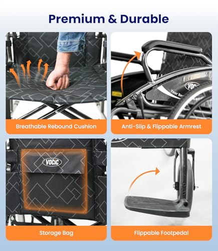 VOCIC U31 Sedia a Rotelle pieghevole leggera 150KG,Carrozzina per disabili in alluminio,Doppio Freno sedia a rotelle per anziani,Pneumatico Solido 60CM per tutti i terreni,Garanzia di 5 anni|Grigio : Amazon.it: Salute e cura della persona