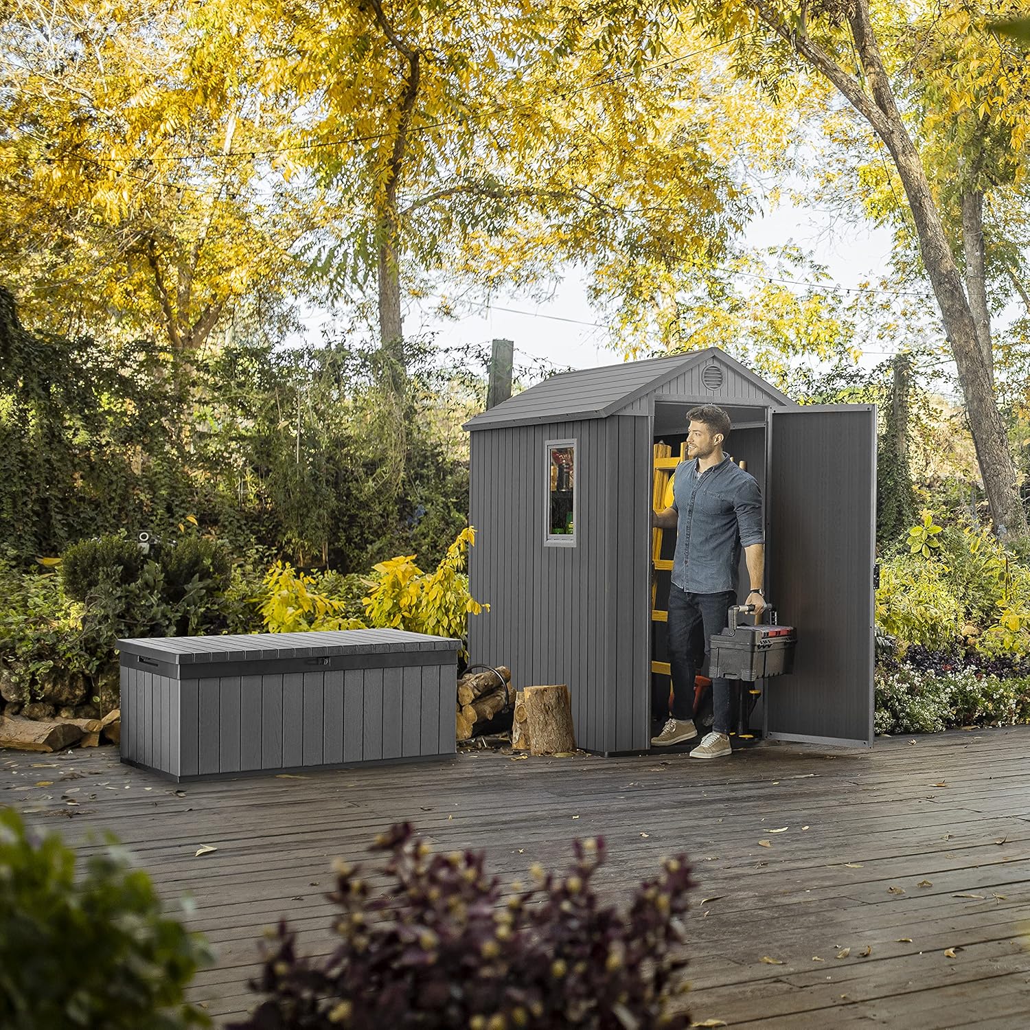 Keter Gerätehaus Darwin 4x6, Grau, Außenmaße 184,5x125,8x205cm, wartungsfrei, wetterfest, wasserdicht, mit Unterboden