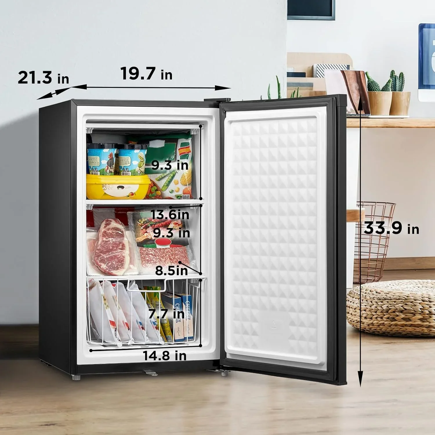 Upright Freezer Large Black 3.0 Cubic Feet