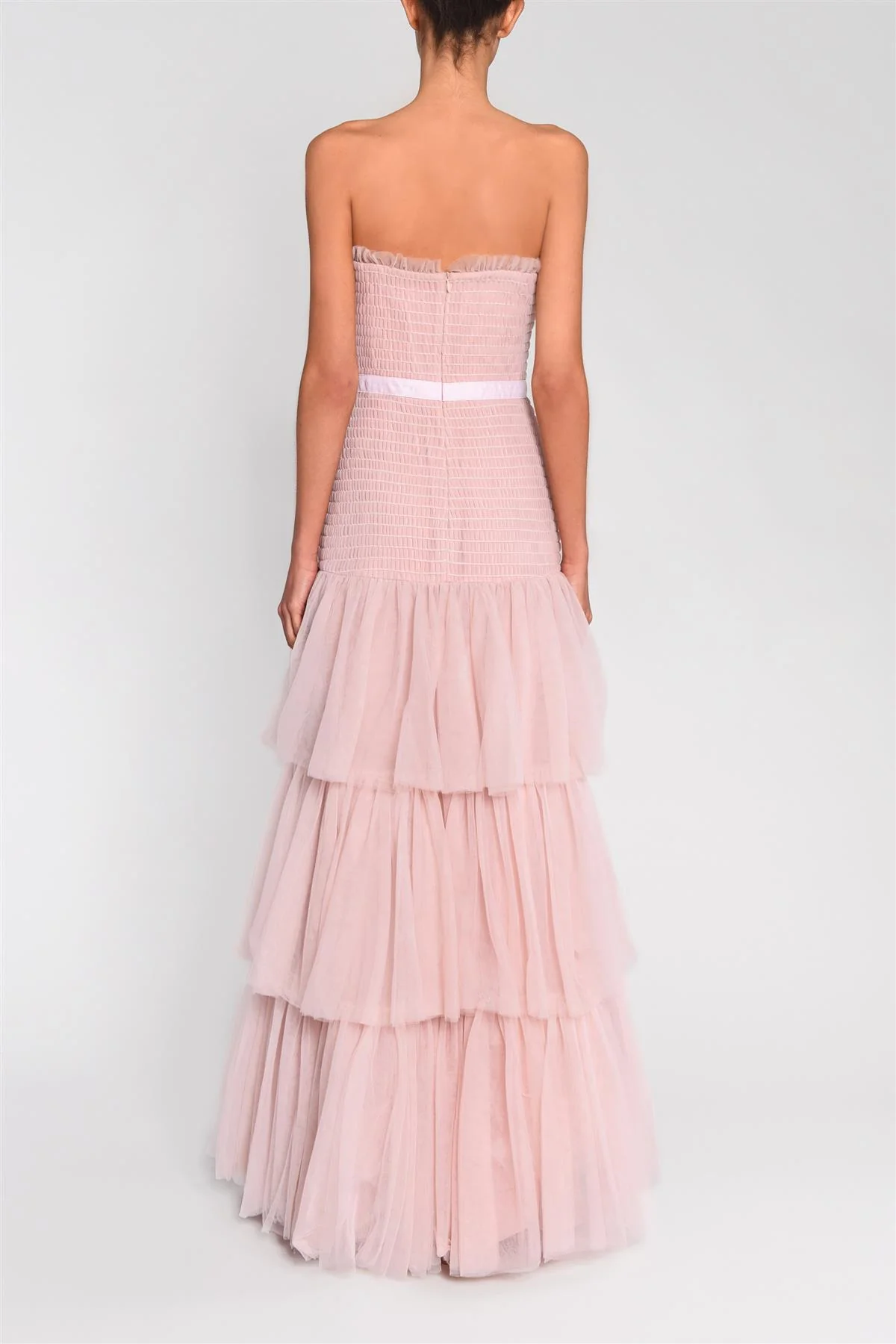 Nude Pink Katherine Sleeveless Ruffle Maxi-Dress