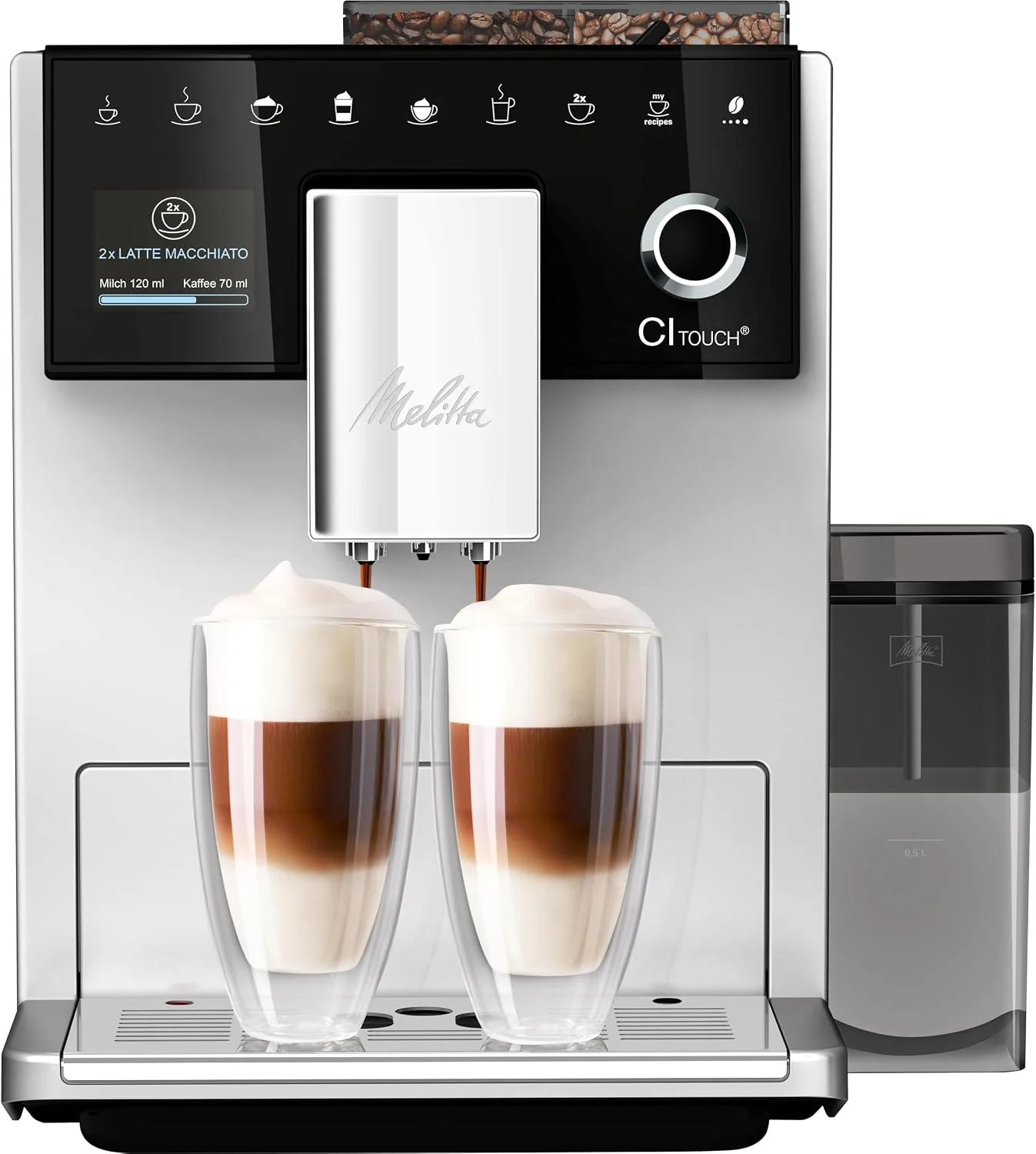 Melitta Kaffeevollautomat, silber, CI Touch - mit Milchsystem, Kaffeemaschine mit integrierter Kaffeemühle
