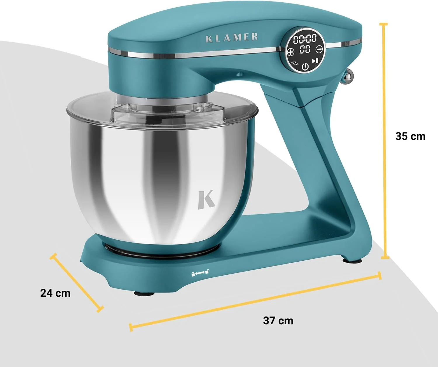 KLAMER Keukenmachine 1800W, Kneedmachine met 6 Liter RVS Kom, 10 Snelheidsstanden met Timer, Klopper, Deeghaak, Garde en Spatdeksel