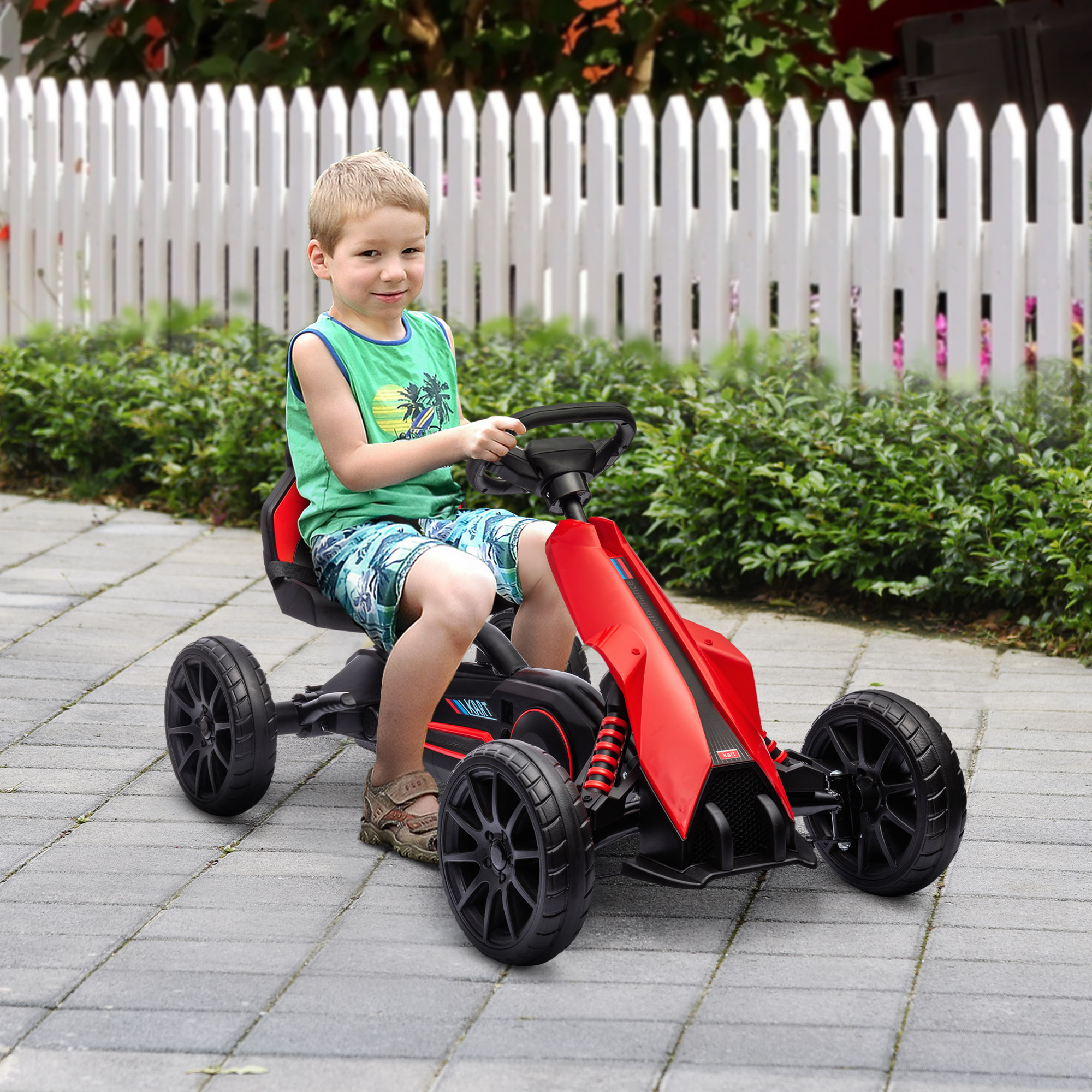 Go-Kart Pedal Go-Kart met Achteruit- en Vooruitversnelling, voor Kinderen van 3 tot 8 Jaar, Rood+Zwart