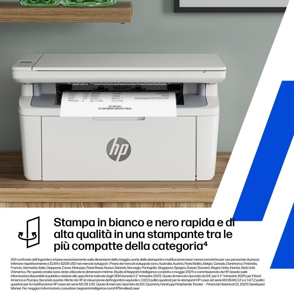 HP LaserJet M140w 7MD72F, Stampante Multifunzione Laser A4, Monocromatica, Stampa Fronte e Retro Manuale in Bianco e Nero, 20 ppm, Wi-Fi, Smart, Bianca