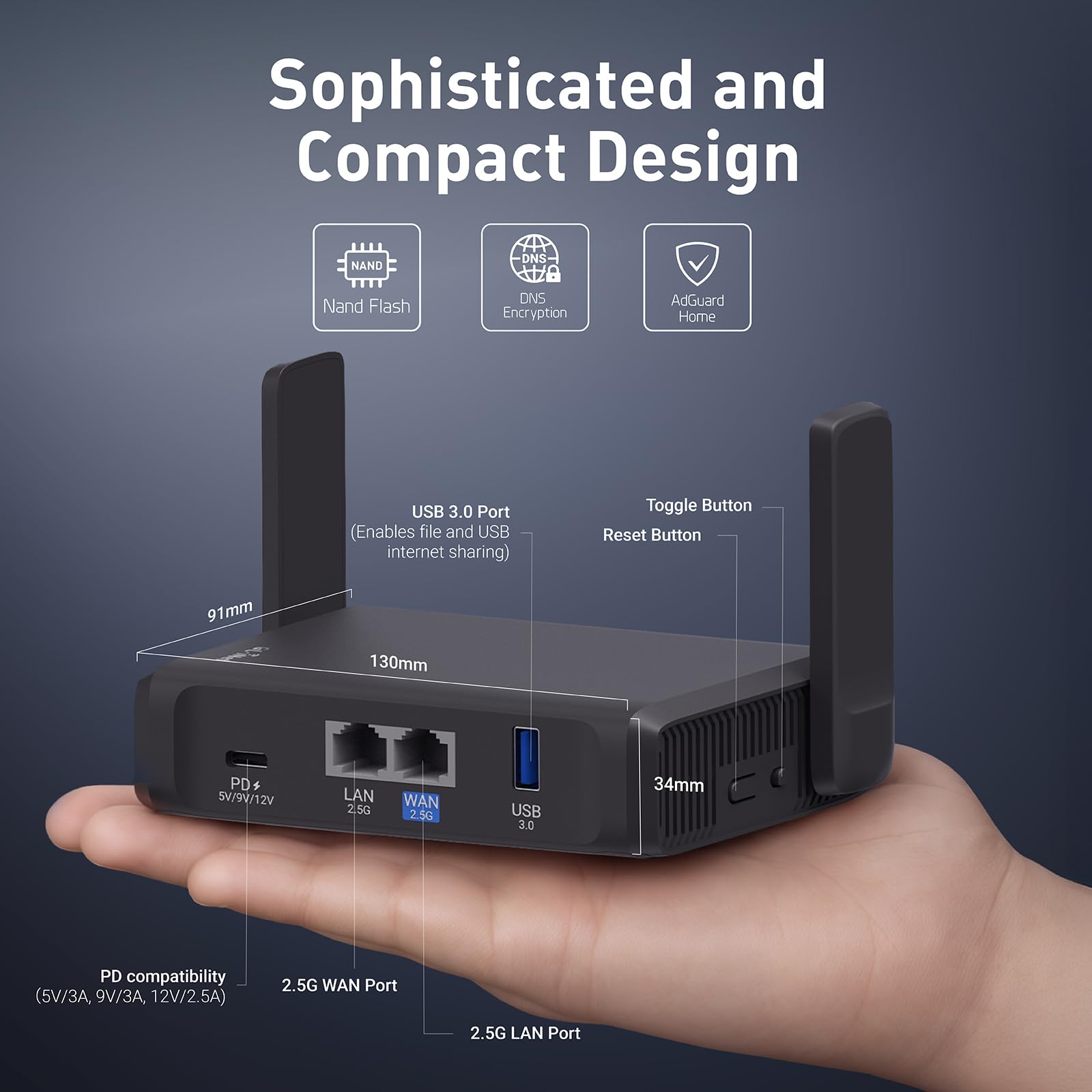 Mobiler WLAN-Reise-Router GL-BE3600 Slate 7 mit WiFi 7, Touchscreen, VPN und 2,5-Gigabit-Ethernet