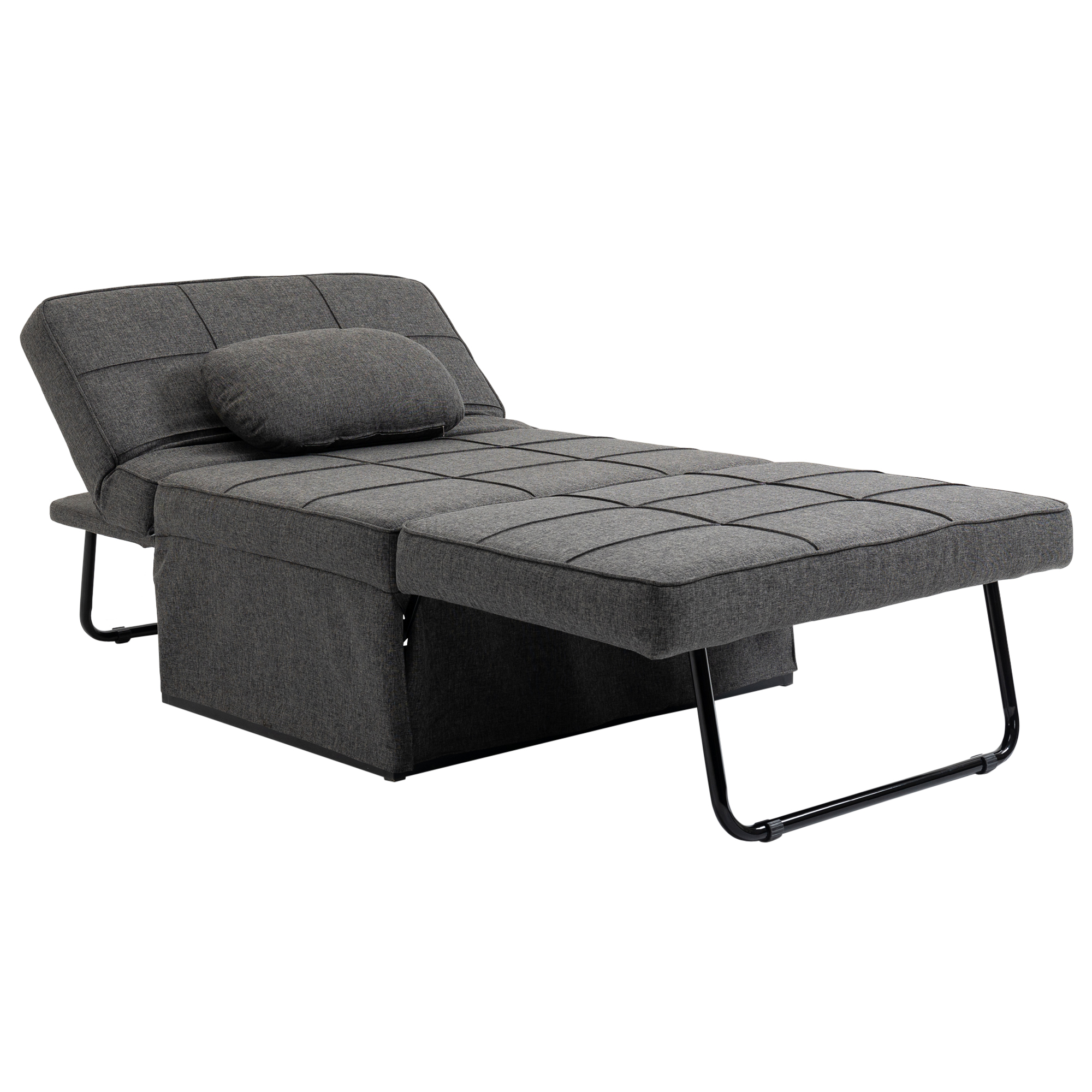 HOMCOM 3-in-1 Einzelsofa umwandelbarer Sessel Bett Liegestuhl Hocker - 5-fach verstellbare Rückenlehne klappbare Fußablage - 200 kg Traglast, Metallrahmen und grauer Leinenstoff