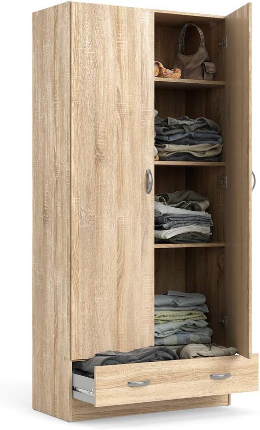 Dmora Kleiderschrank mit zwei Türen und einer Schublade, 79 x 35 x H171 cm, Eichenfarbe