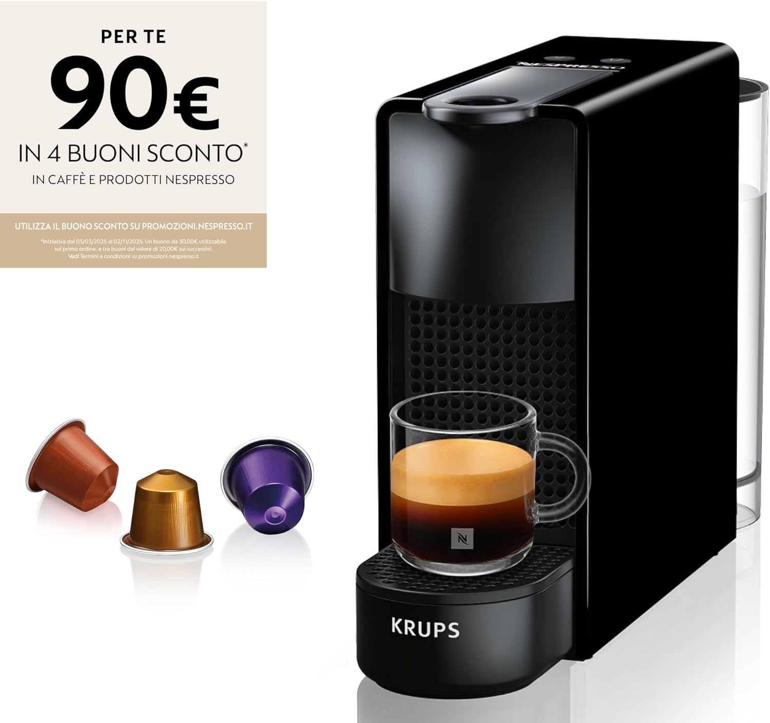 Krups Nespresso Essenza Mini XN1101, Coffee Machine, Nespresso Capsule System, Water Tank 0.6L, White