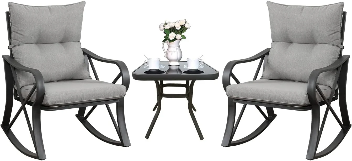 3 Piece Bistro Set Patio Rocking Chairs